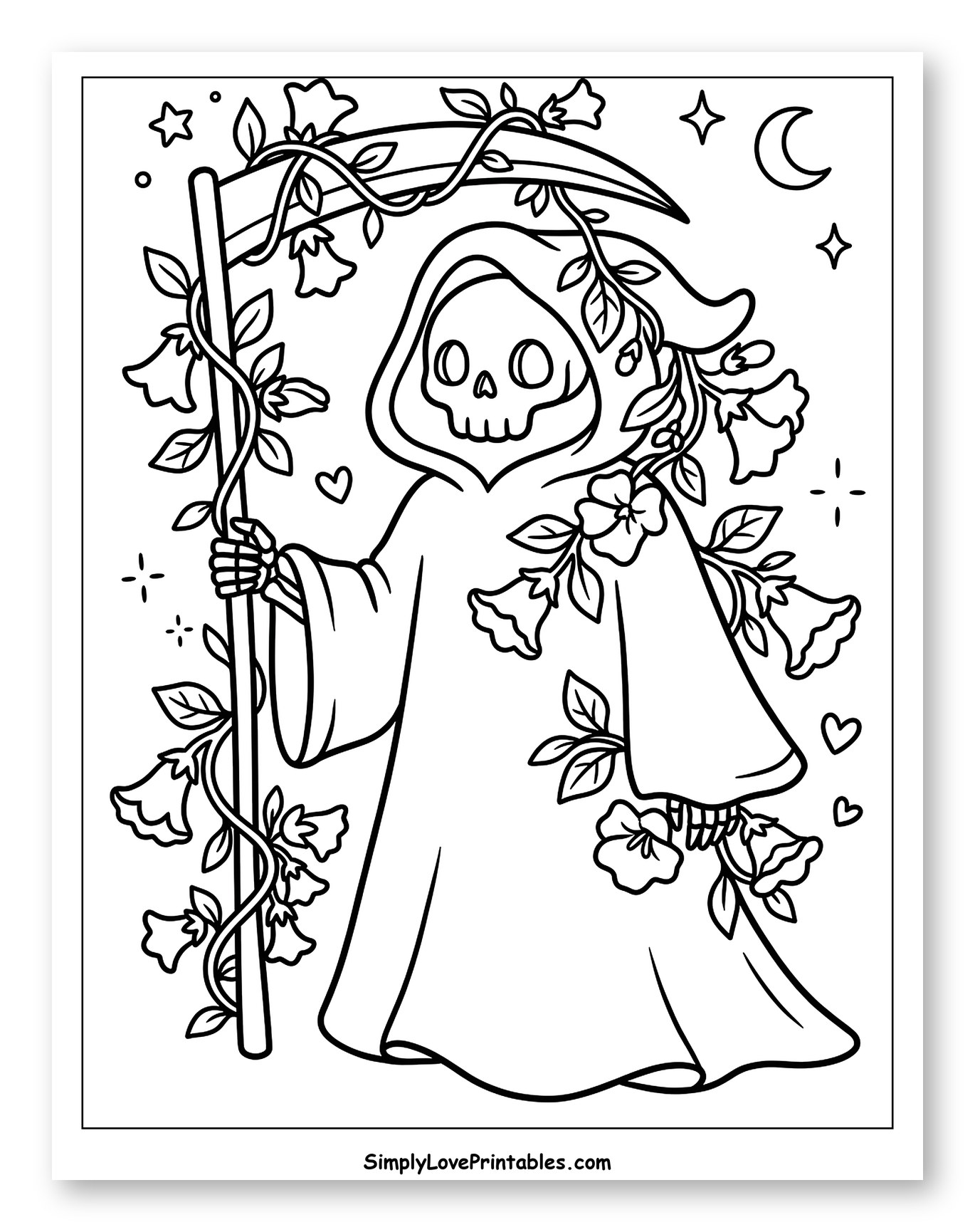 Friendly Grim Reaper with Flowered Scythe