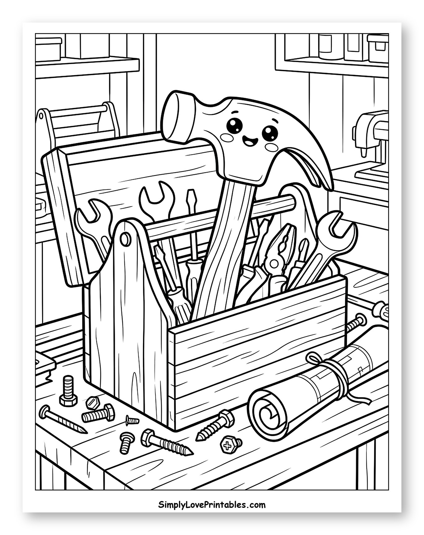 Friendly Hammer and Tools on Workbench