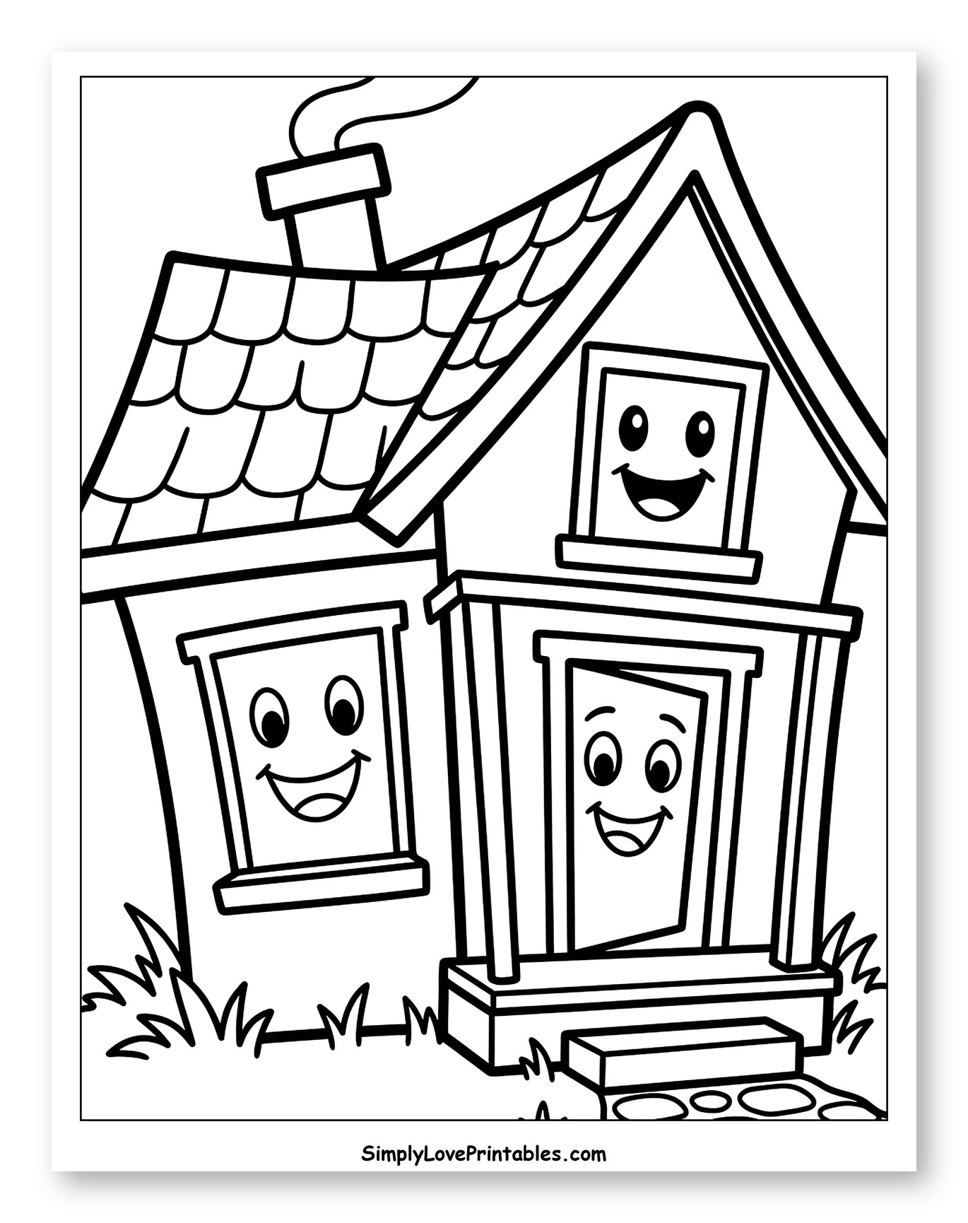 Friendly House with Smiling Windows and Door