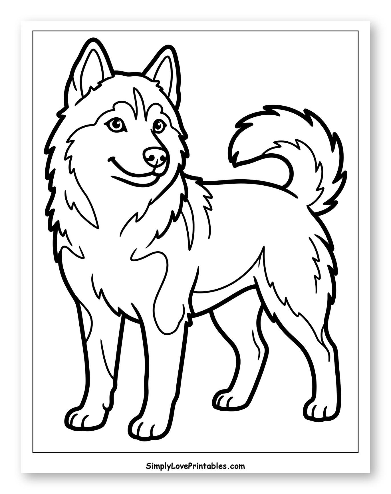 Friendly Husky Dog Standing Coloring Page for Toddlers