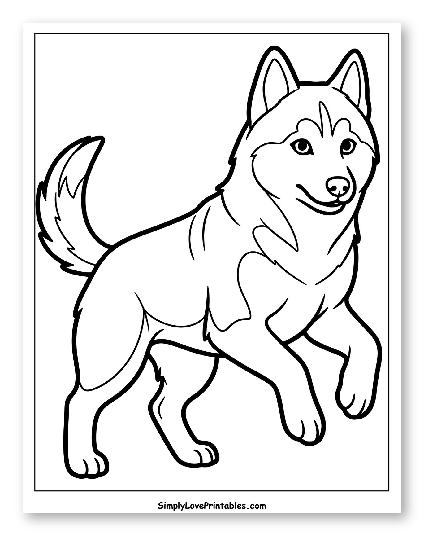 Friendly Husky Dog Walking Happily Coloring Page for Toddlers