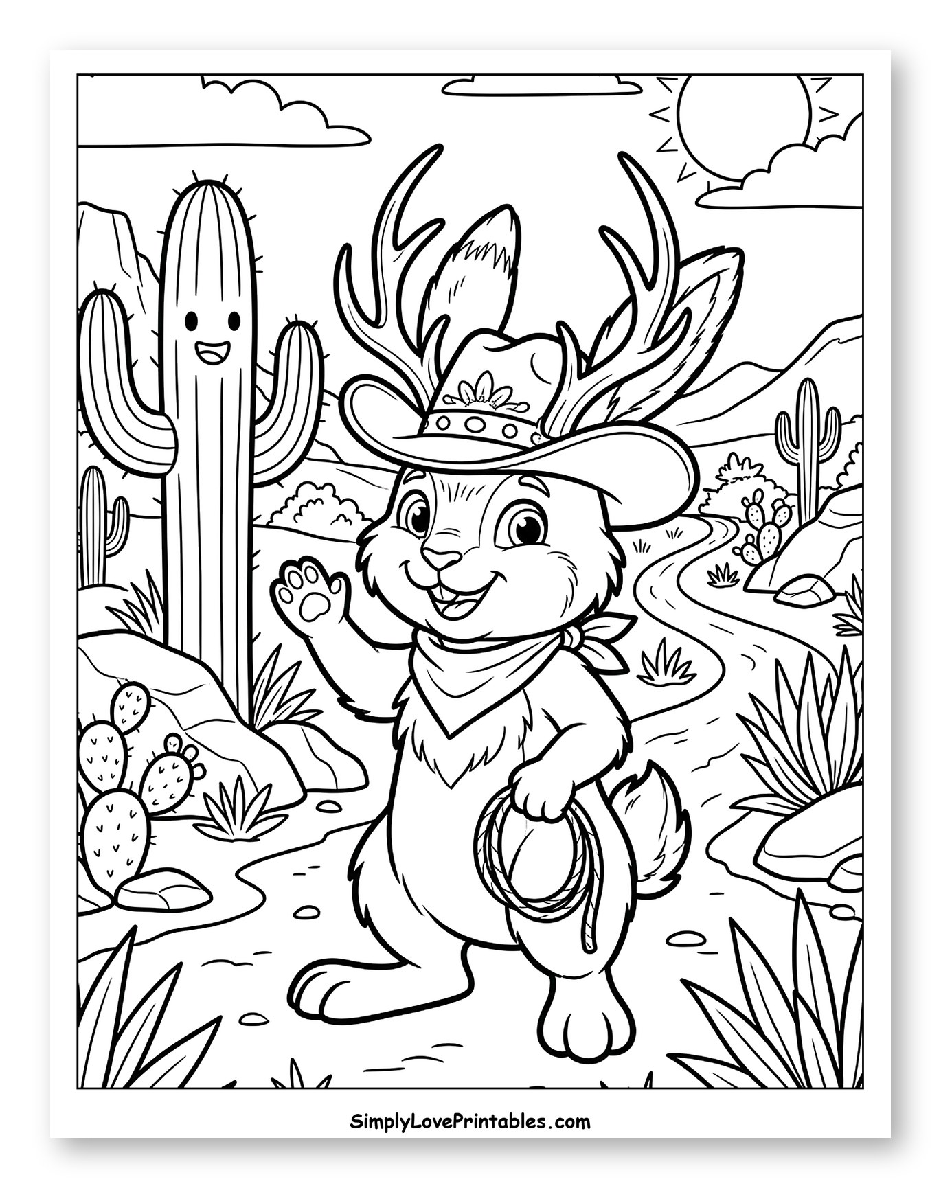 Friendly Jackalope Cowboy Waving in Desert