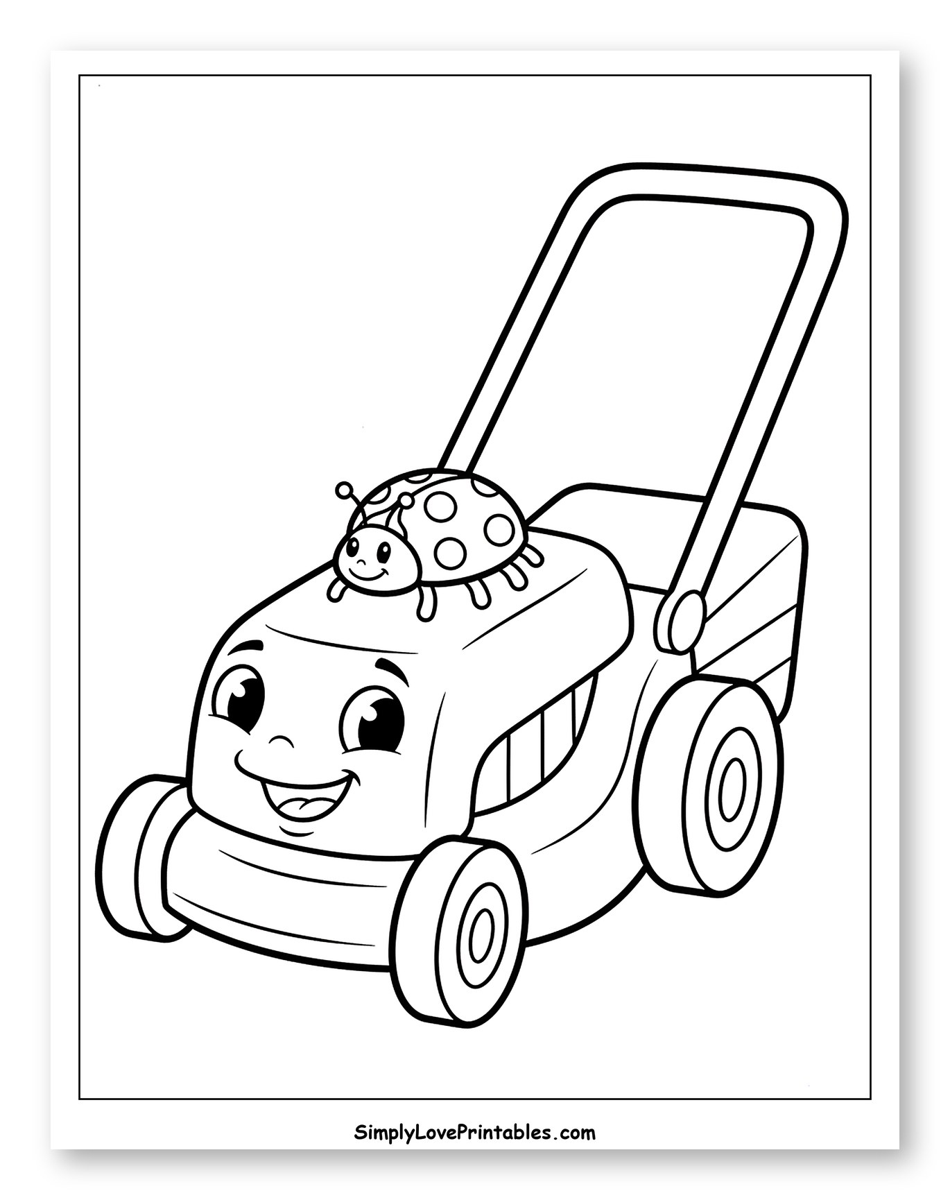 Friendly Lawn Mower with Ladybug on Top