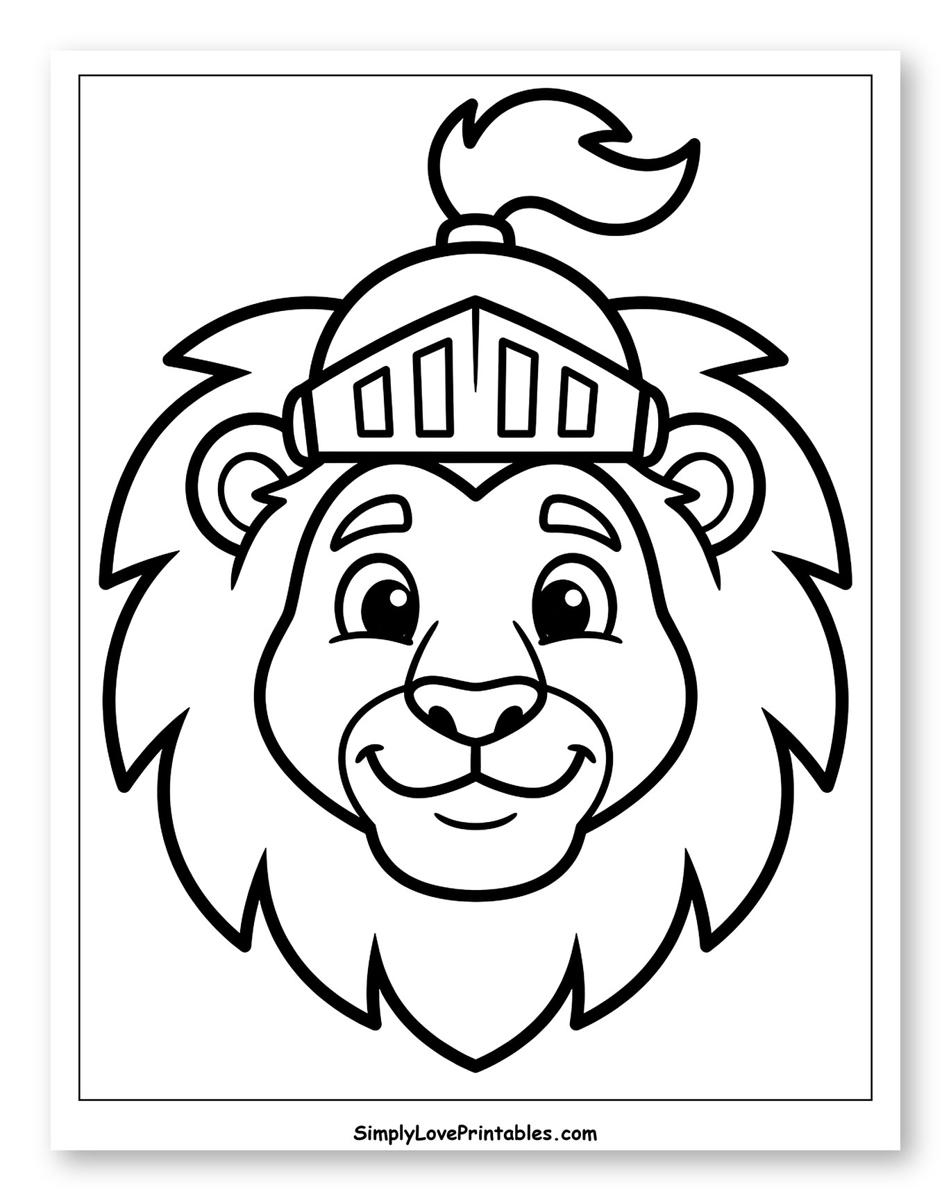 Friendly Lion in a Knight's Helmet to Color for Toddlers