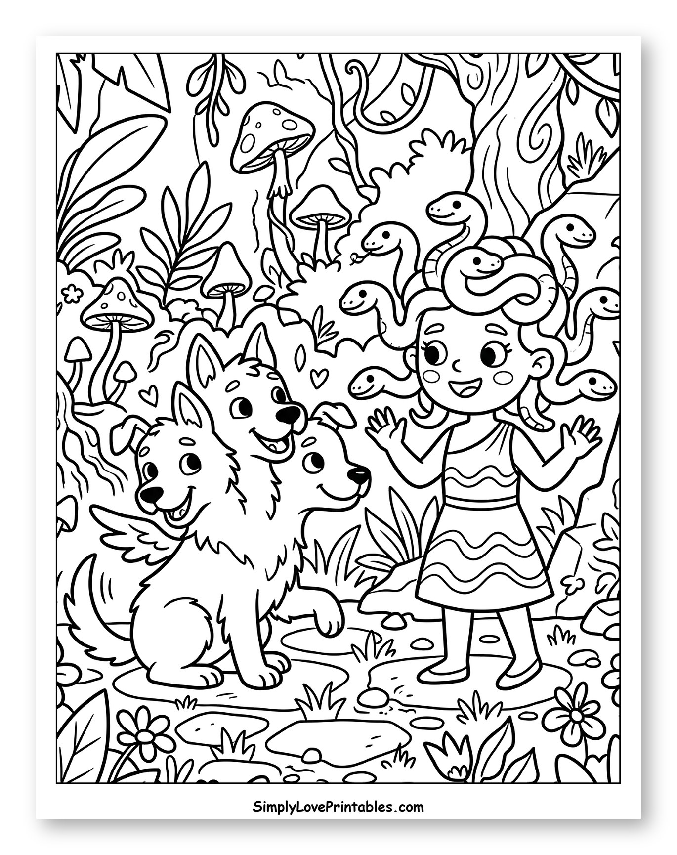 Friendly Medusa and Three-Headed Cerberus in Jungle