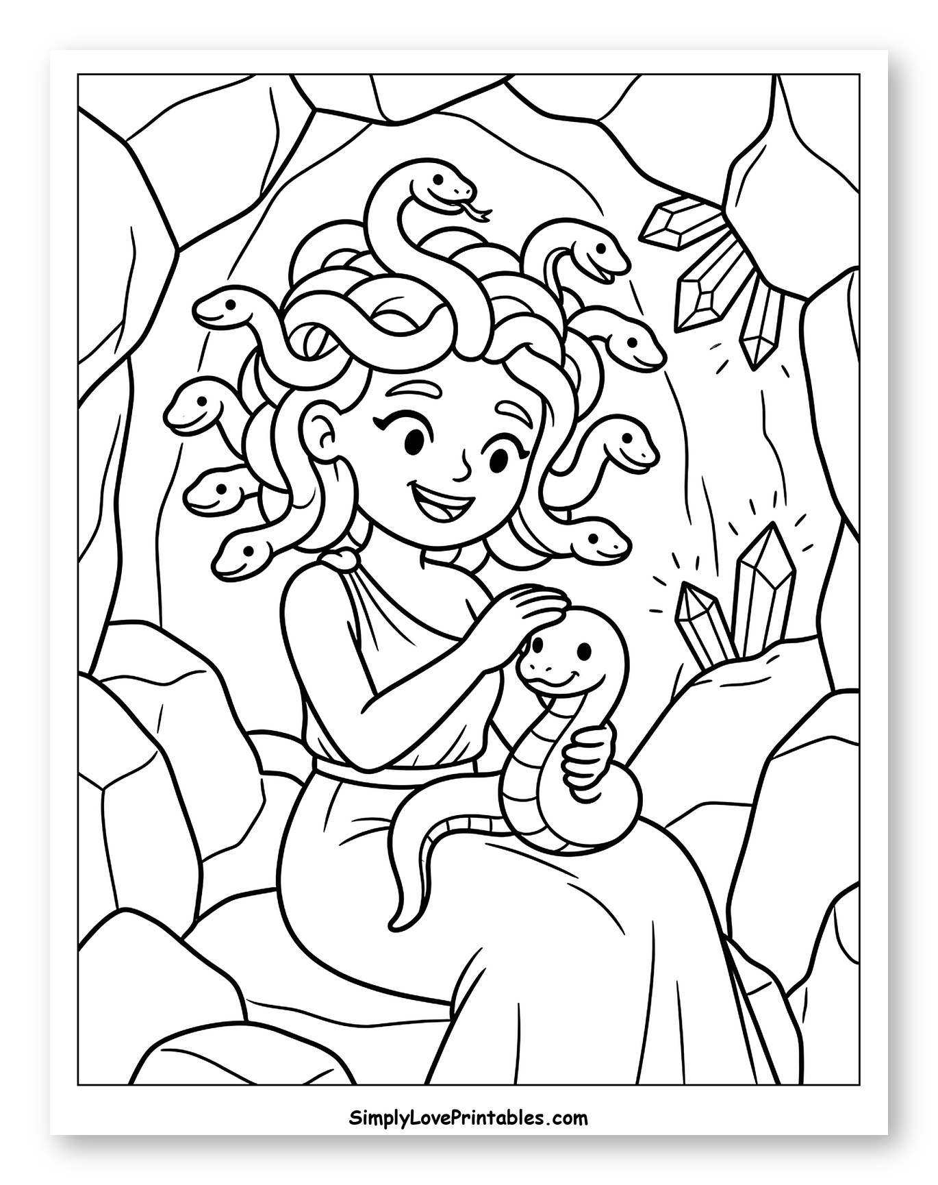 Friendly Medusa in a Crystal Cave to Color for Kids