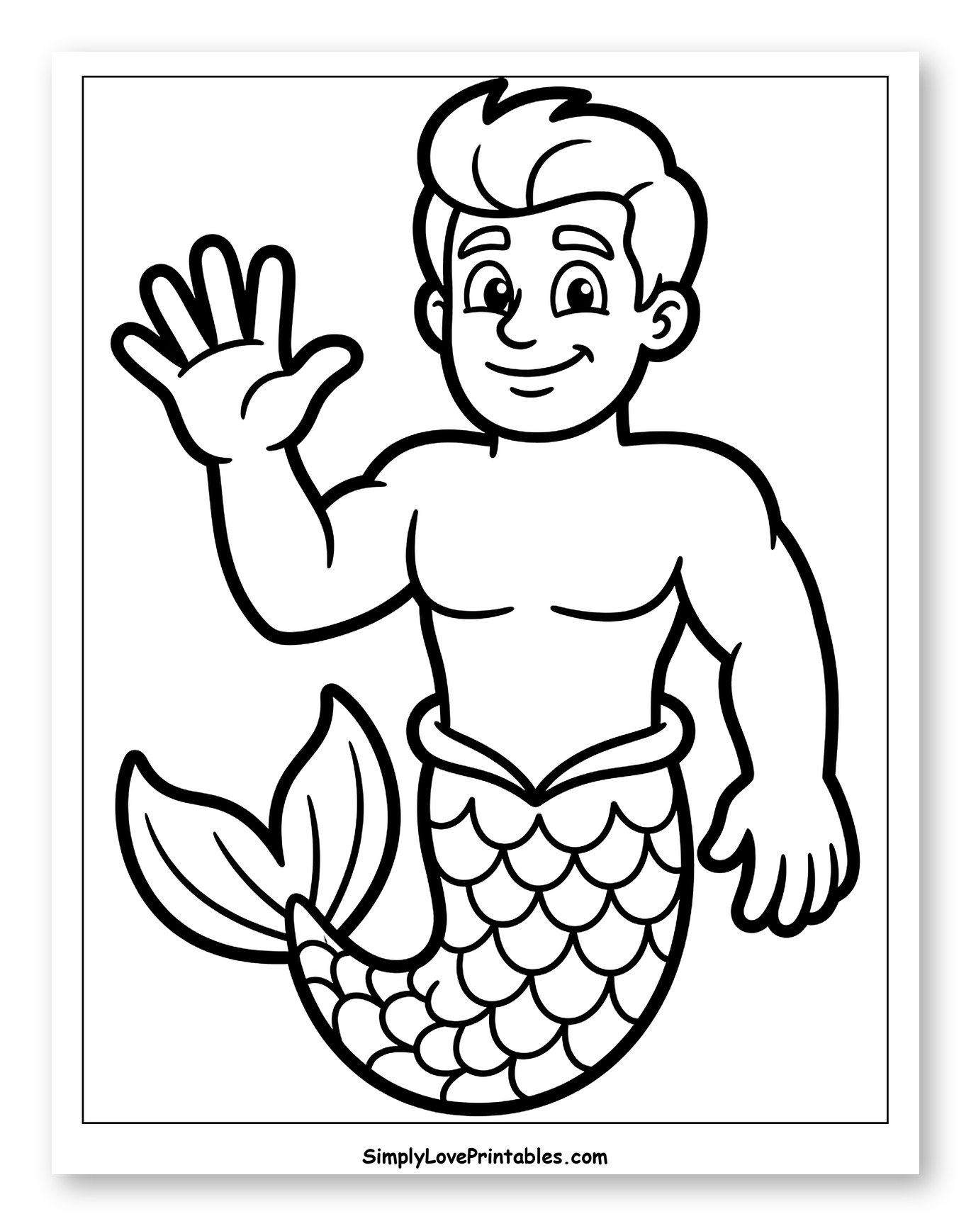 Friendly Merman Waving Hello Coloring Page for Toddlers