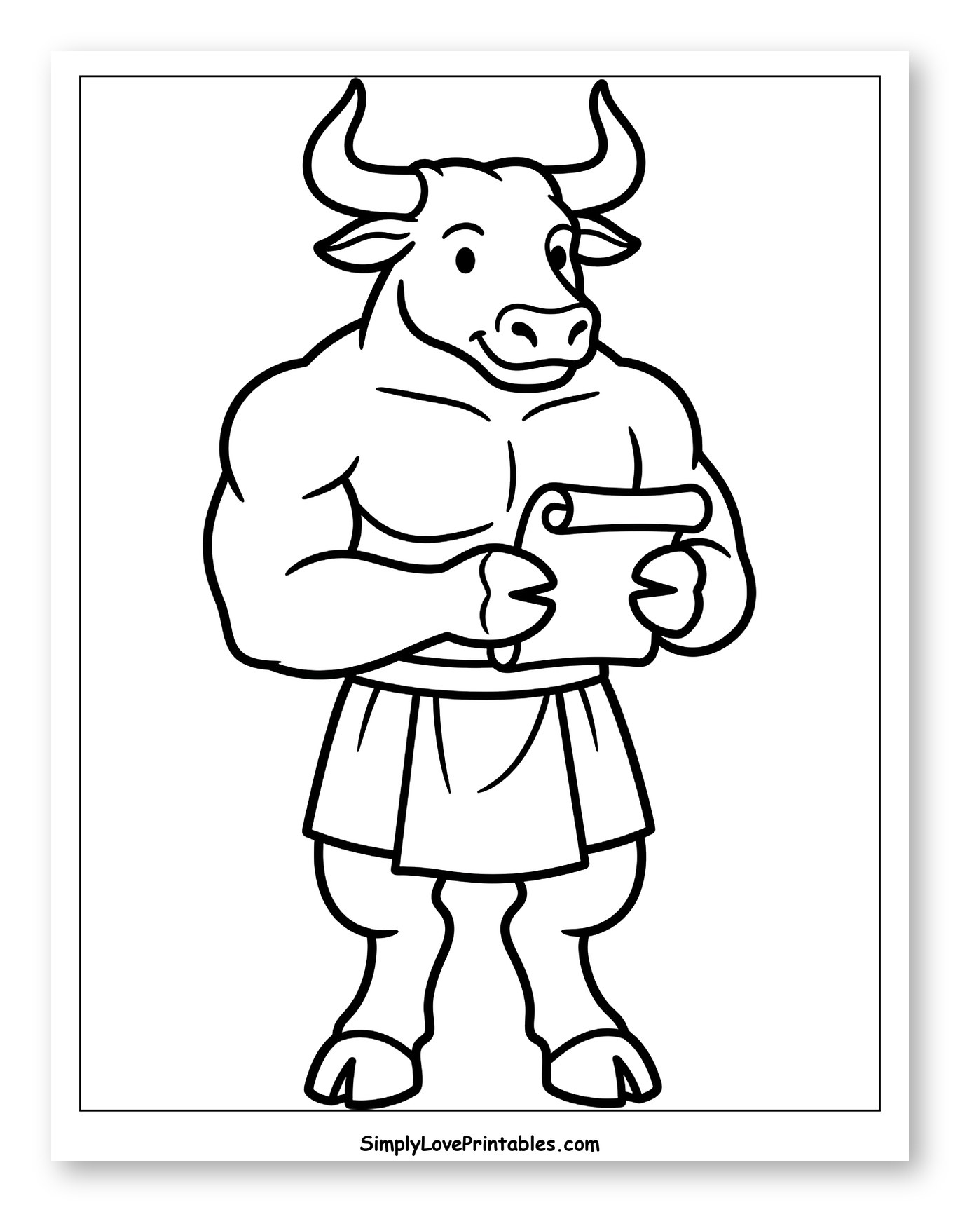 Friendly Minotaur Holding a Scroll Coloring Page for Toddlers