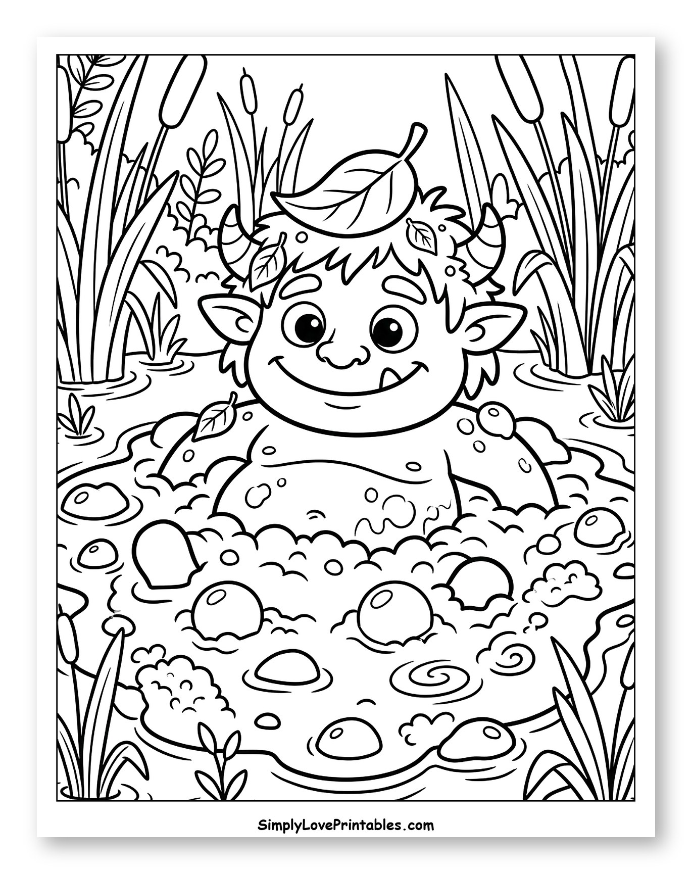 Friendly Monster in a Bubble Bath Coloring Sheet for Kids
