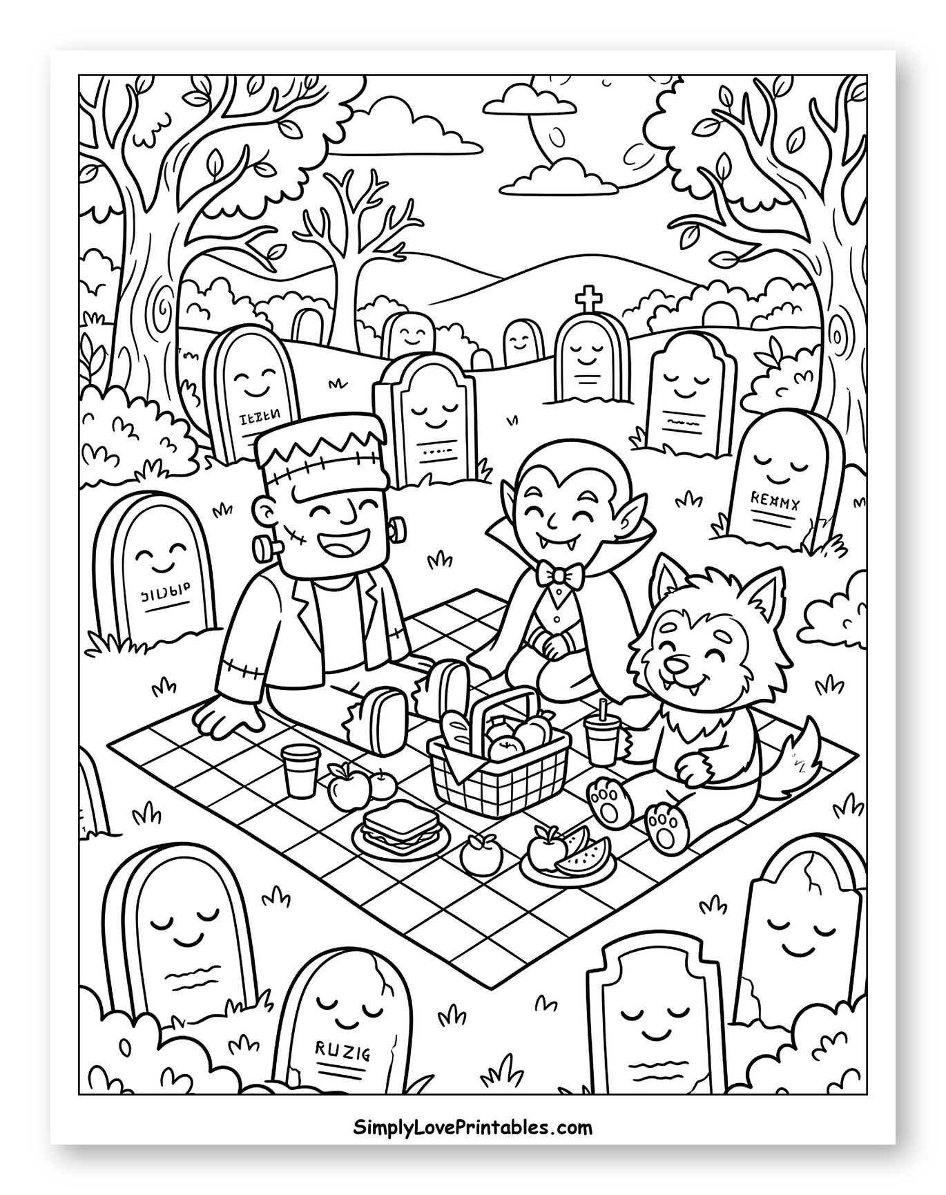 Friendly Monsters Enjoying a Graveyard Picnic