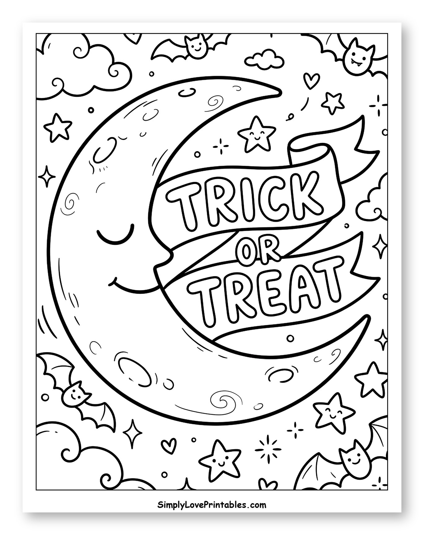 Friendly Moon Holding Trick or Treat Banner