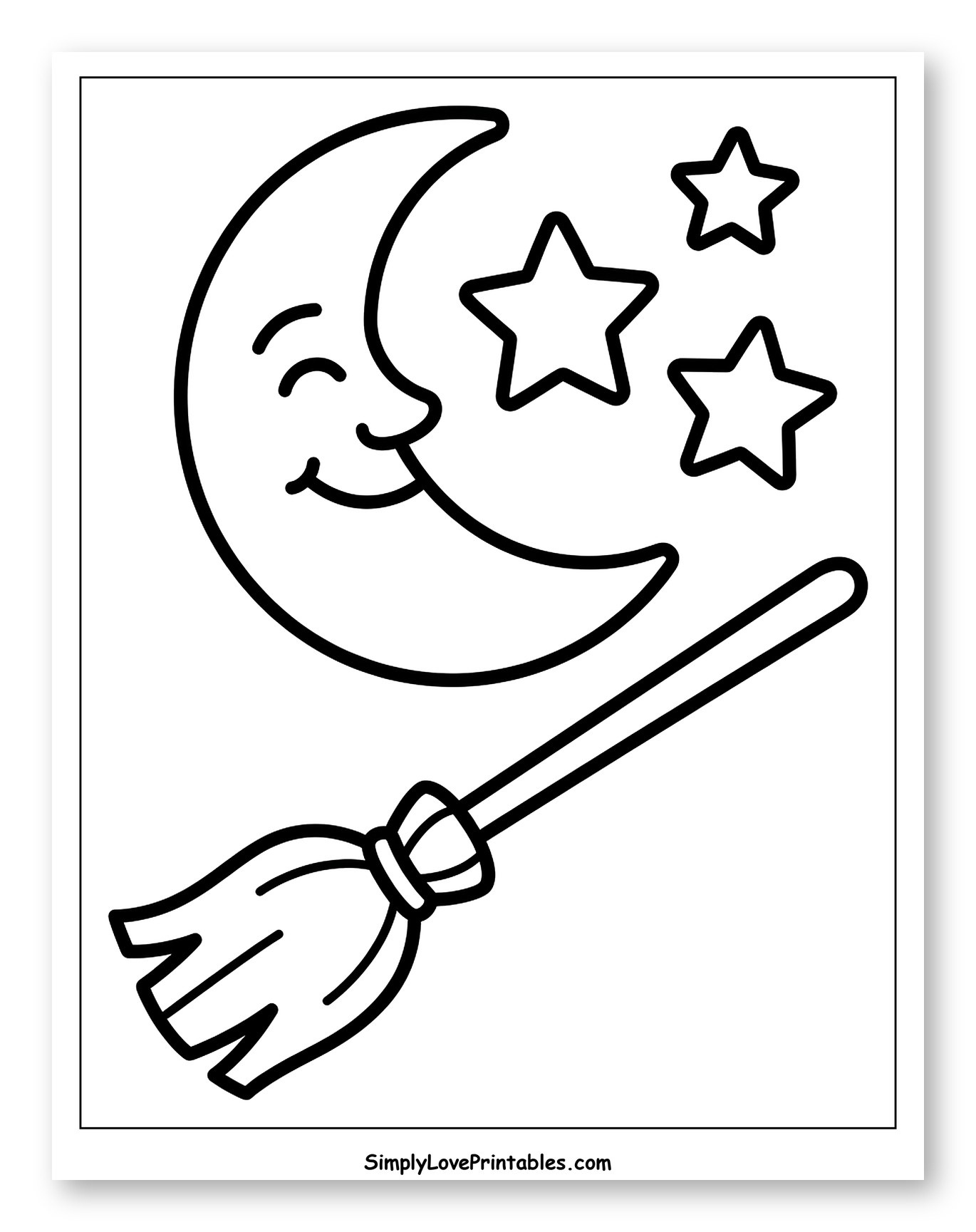 Friendly Moon, Stars, and Flying Broomstick