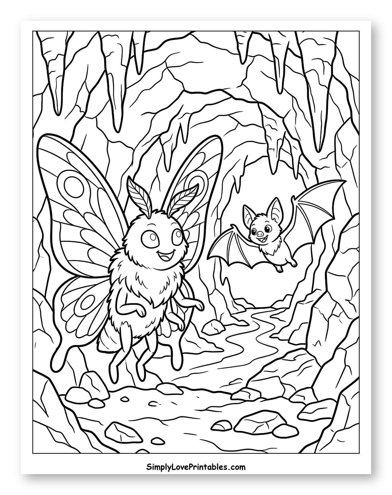 Friendly Moth and Bat Flying in Cave