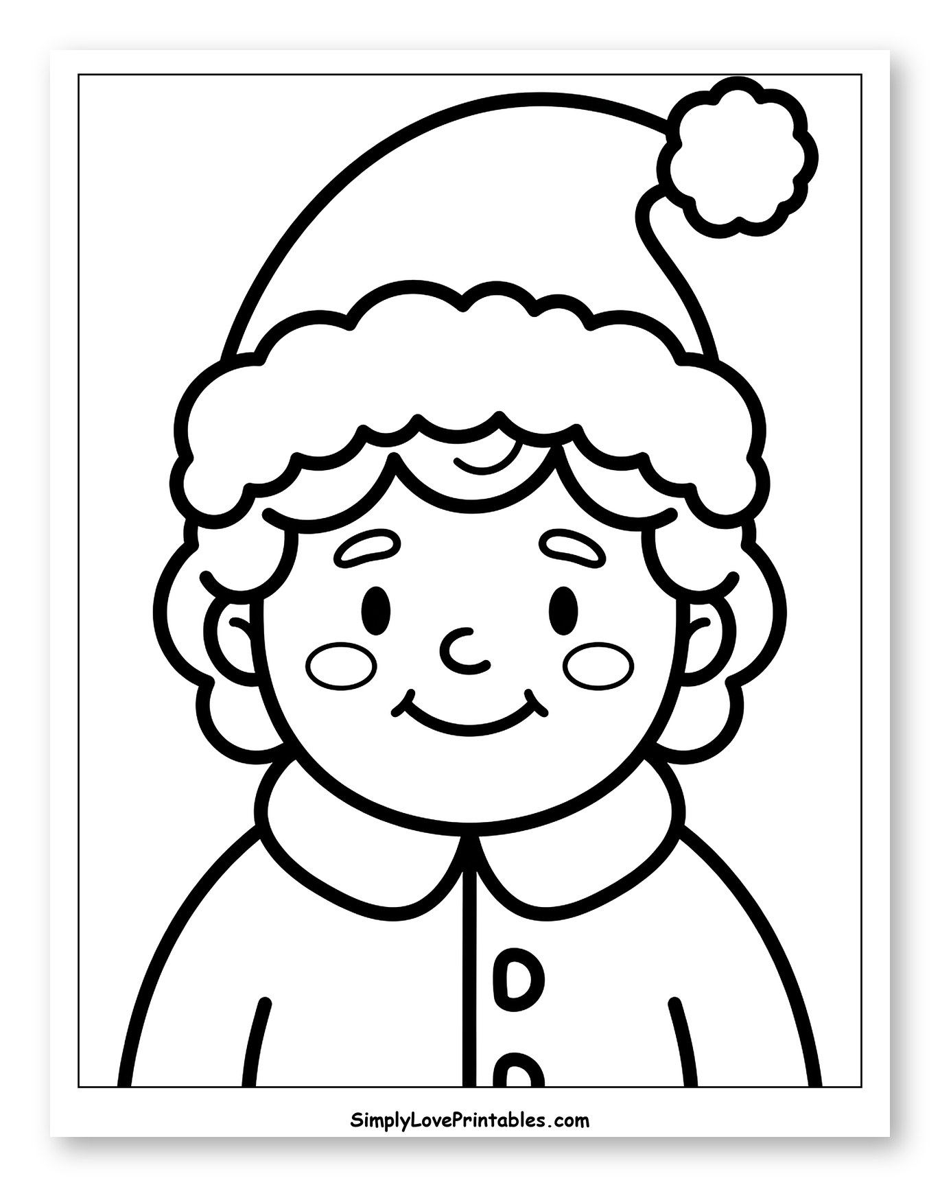 Friendly Mrs Claus Wearing a Santa Hat to Color for Toddlers
