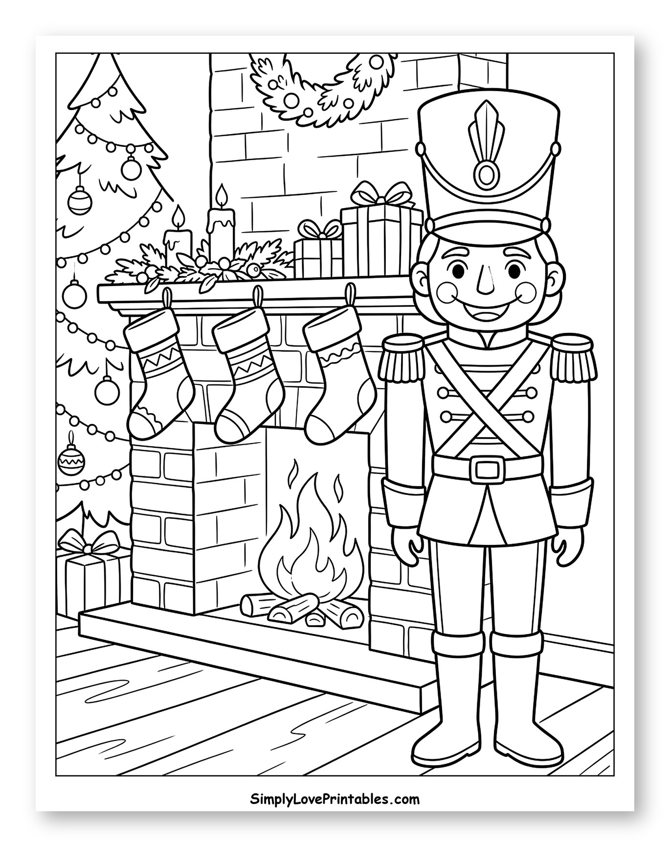 Friendly Nutcracker Soldier by a Cozy Holiday Fireplace