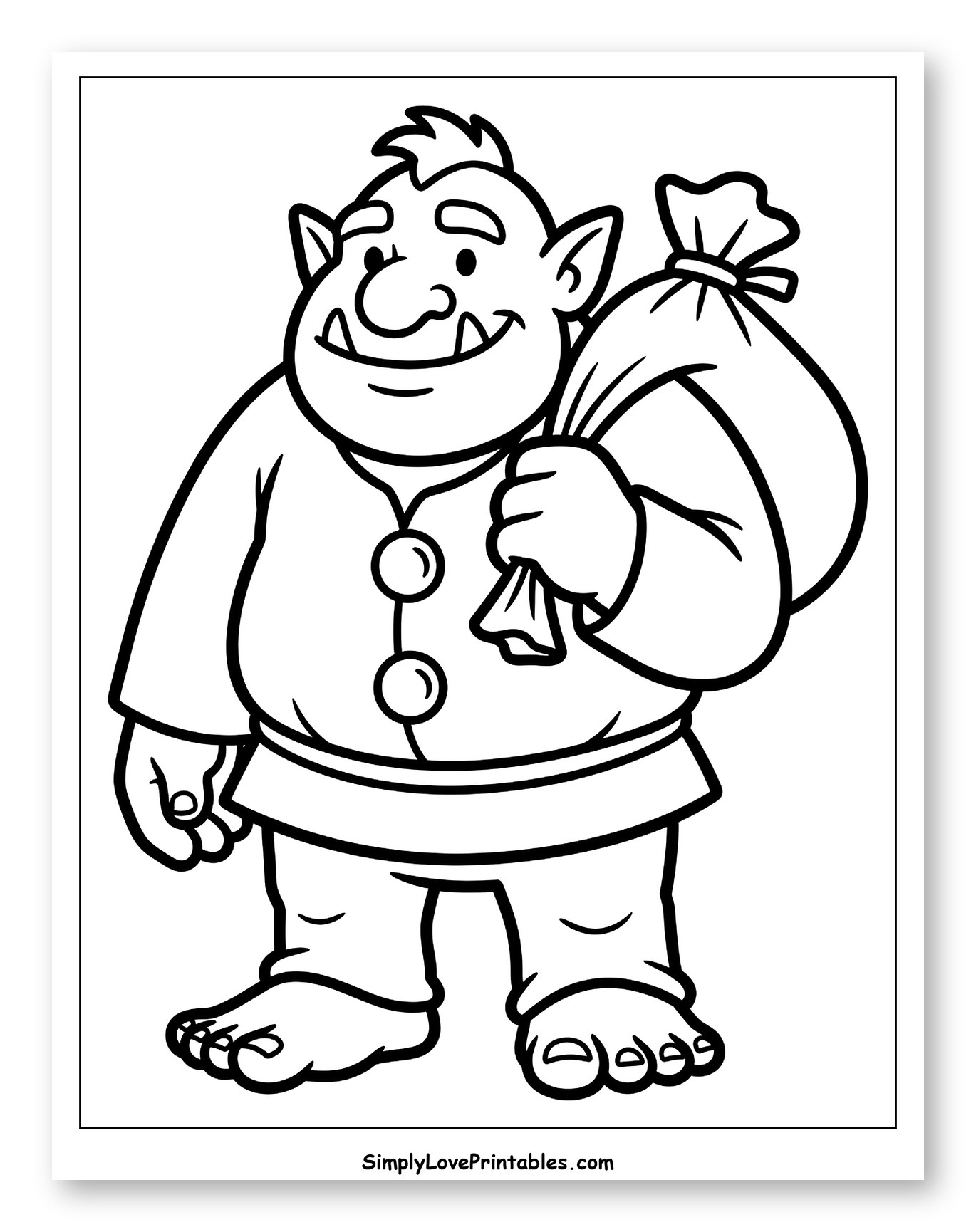 Friendly Ogre Carrying a Sack Coloring Sheet for Toddlers