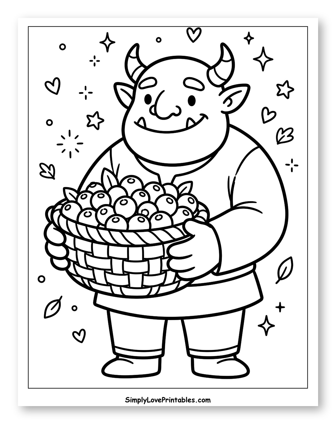 Friendly Ogre Holding a Basket of Berries to Color for Adults