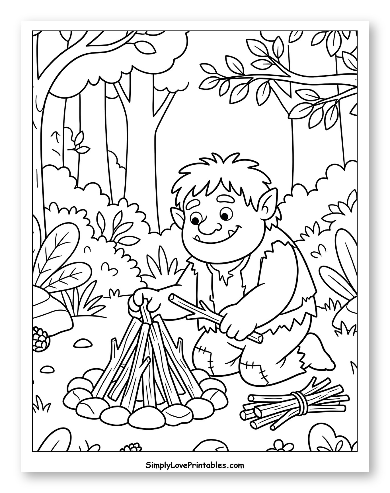 Friendly Ogre Prepares a Campfire