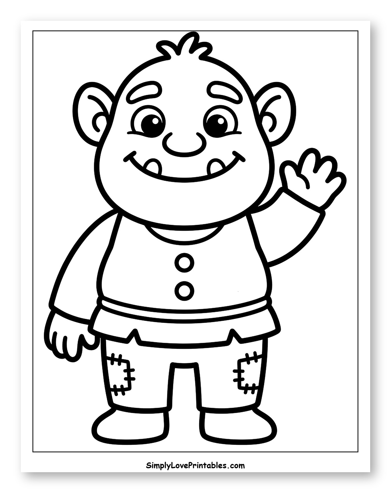 Friendly Ogre Waving Hello Coloring Page for Toddlers