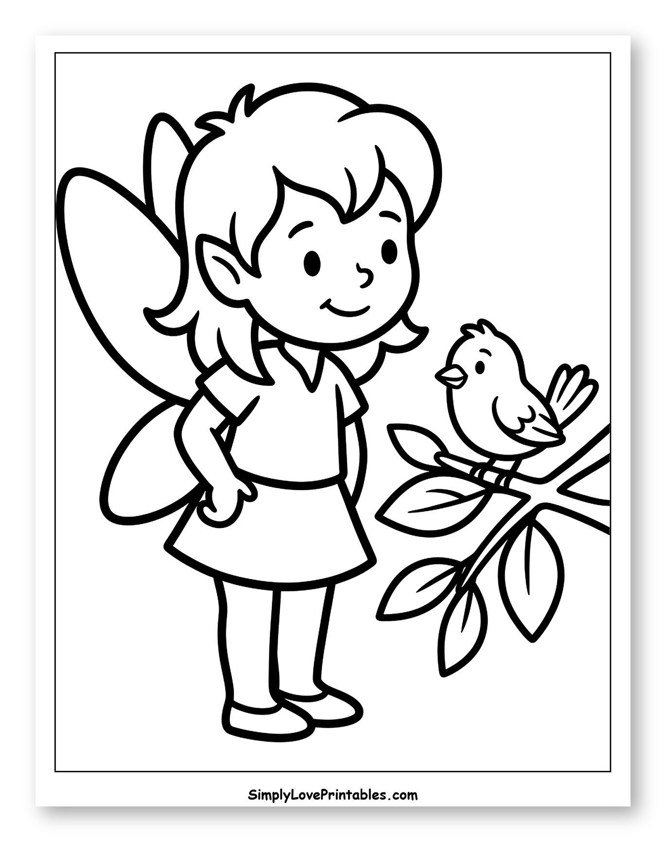 Friendly Pixie and Bird on Branch