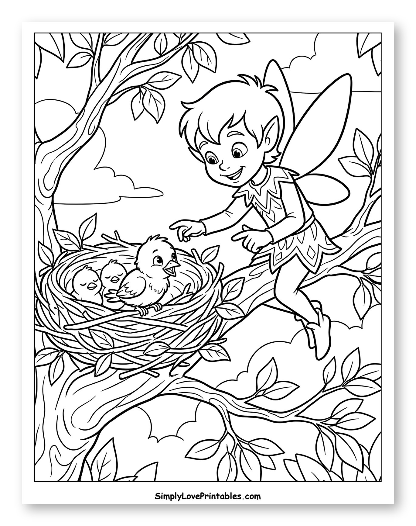 Friendly Pixie and Three Baby Birds