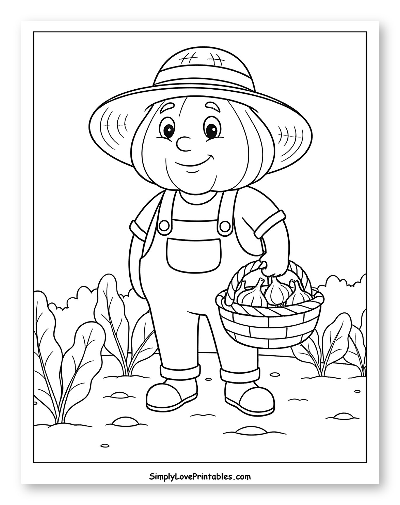 Friendly Pumpkin Farmer Holding Garlic Basket