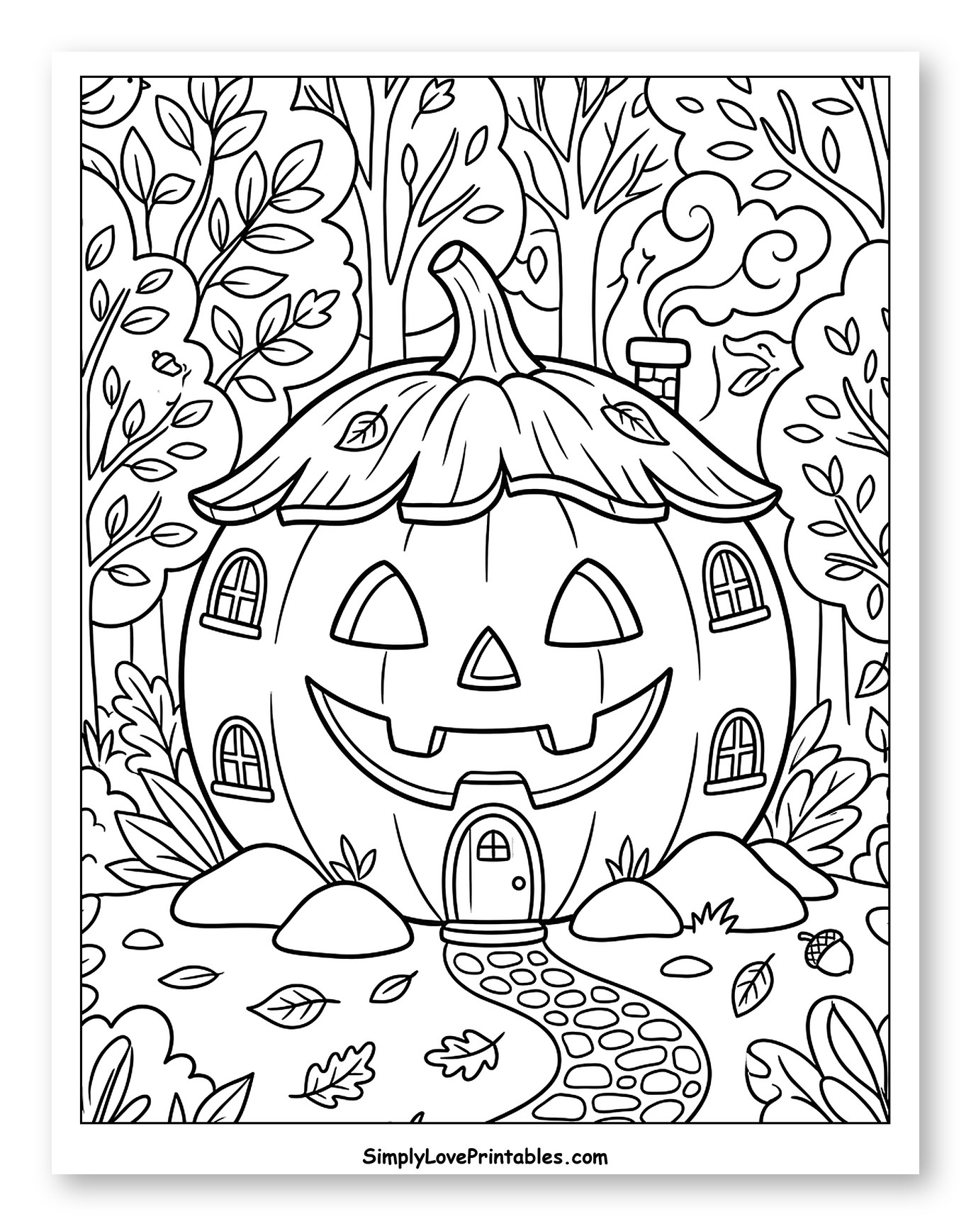 Friendly Pumpkin House in a Leafy Woods