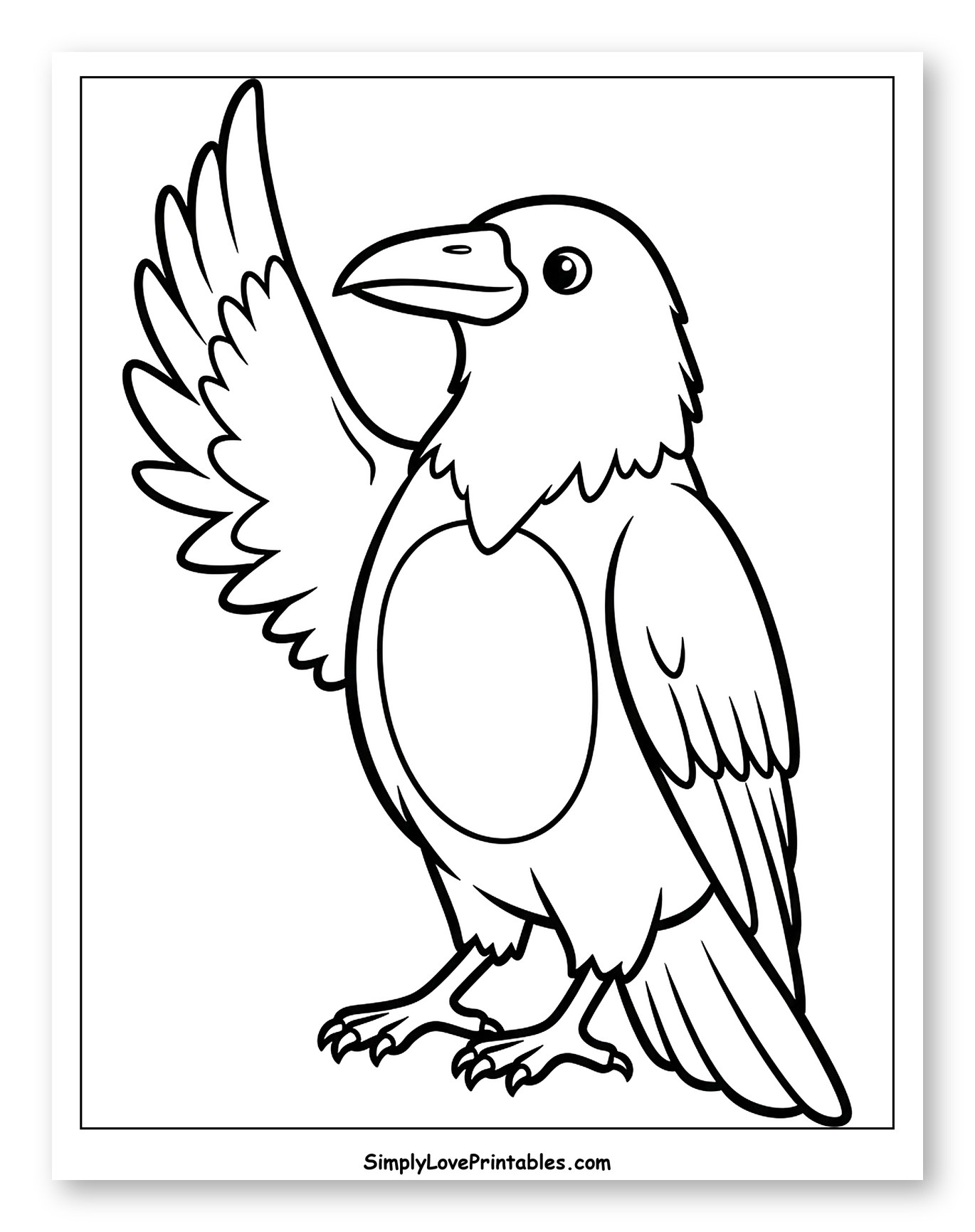 Friendly Raven Standing and Waving Coloring Page for Toddlers