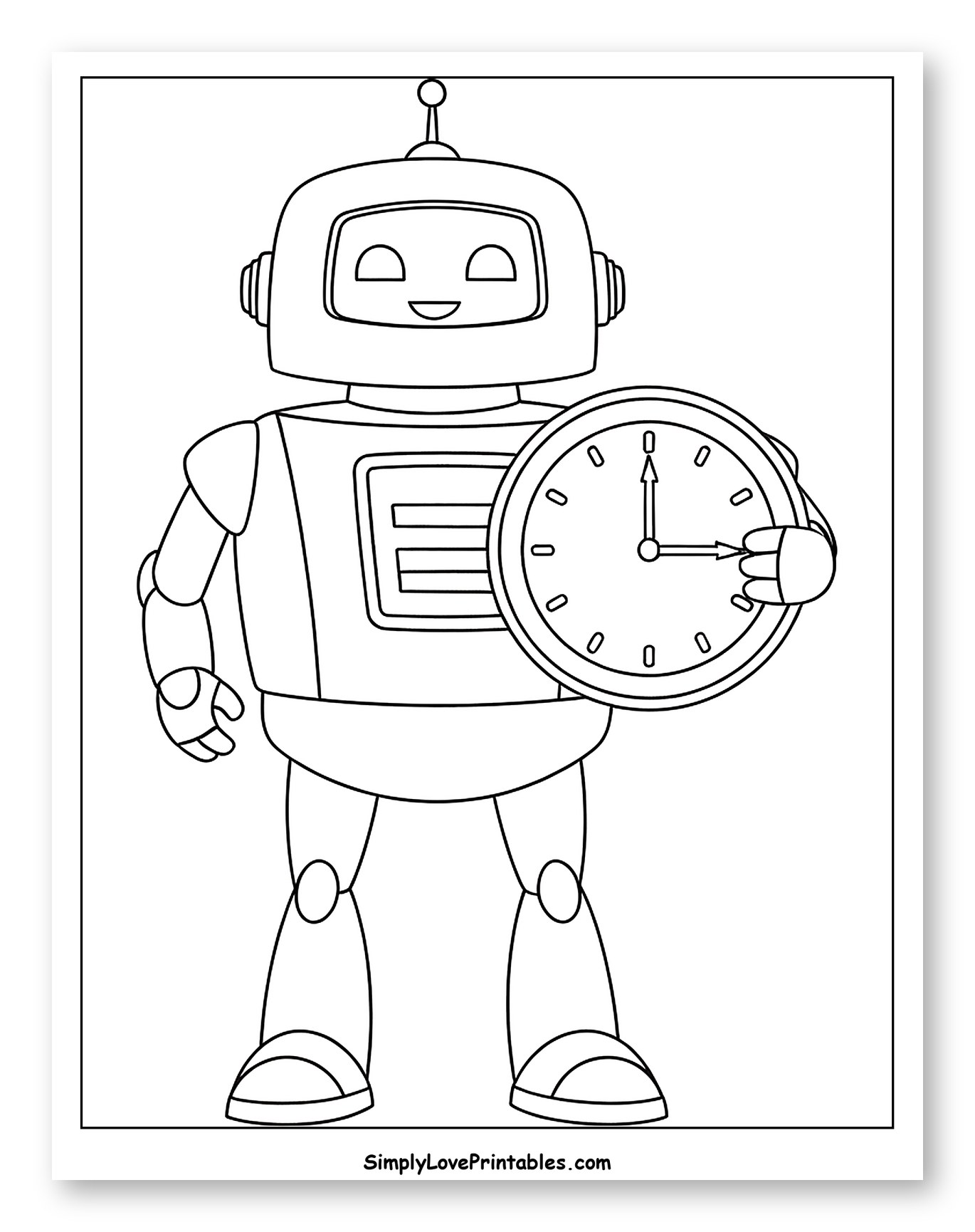 Friendly Robot Holding a Clock