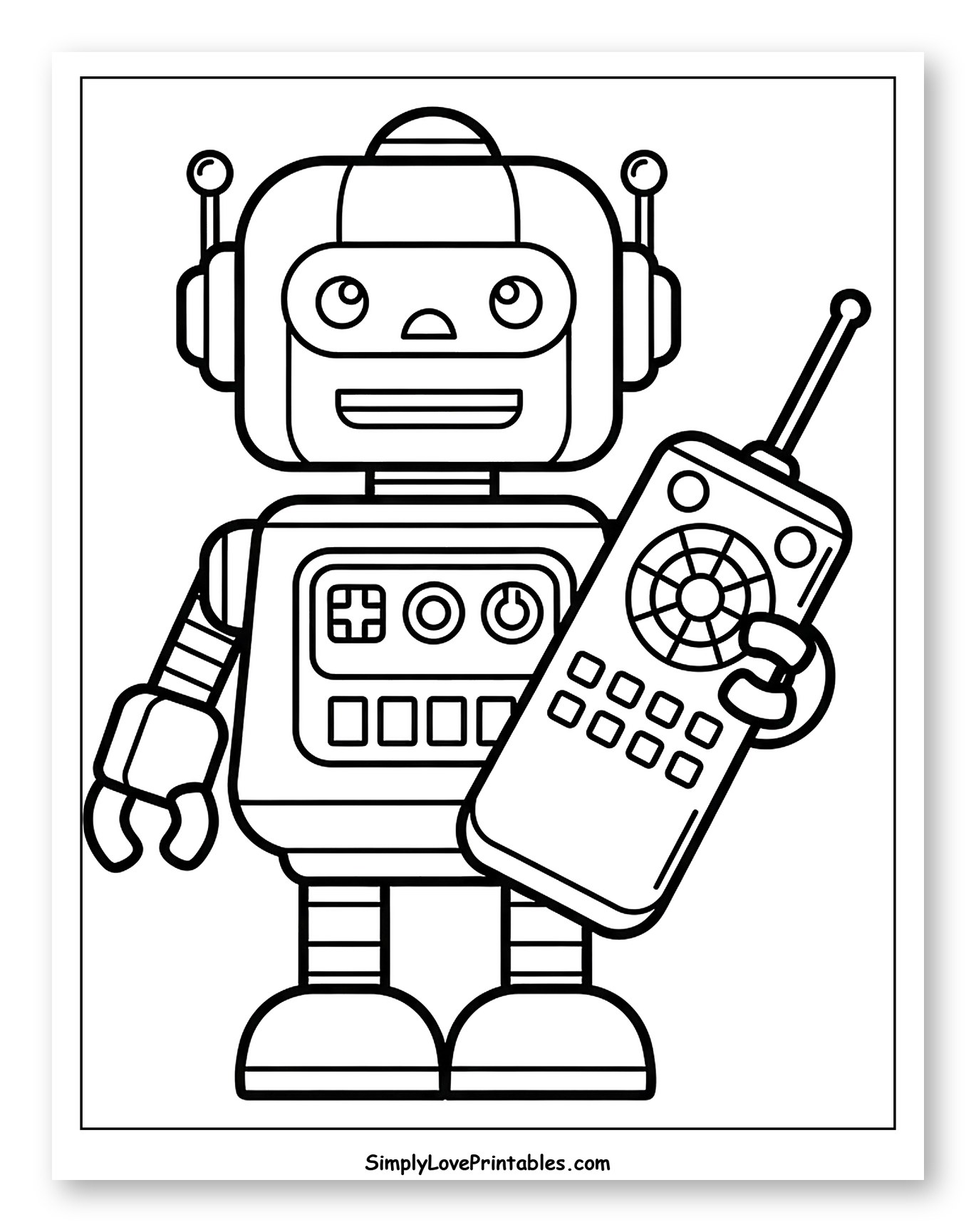 Friendly Robot Holding Remote Control to Color for Toddlers