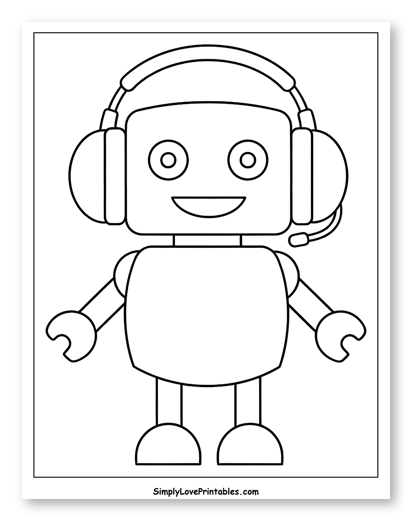 Friendly Robot Wearing Headphones and Microphone