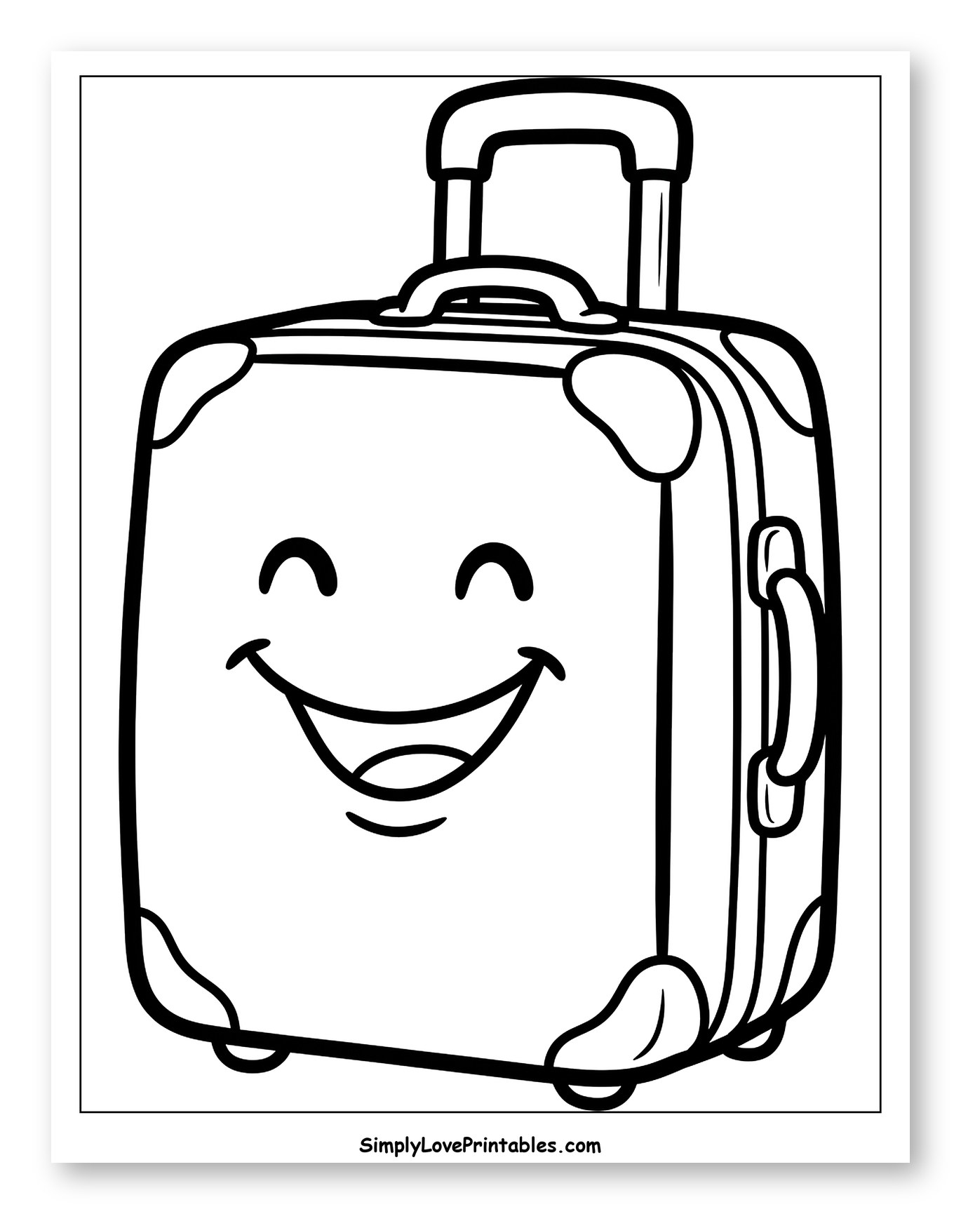 Friendly Rolling Suitcase with a Happy Face Coloring Page for Toddlers