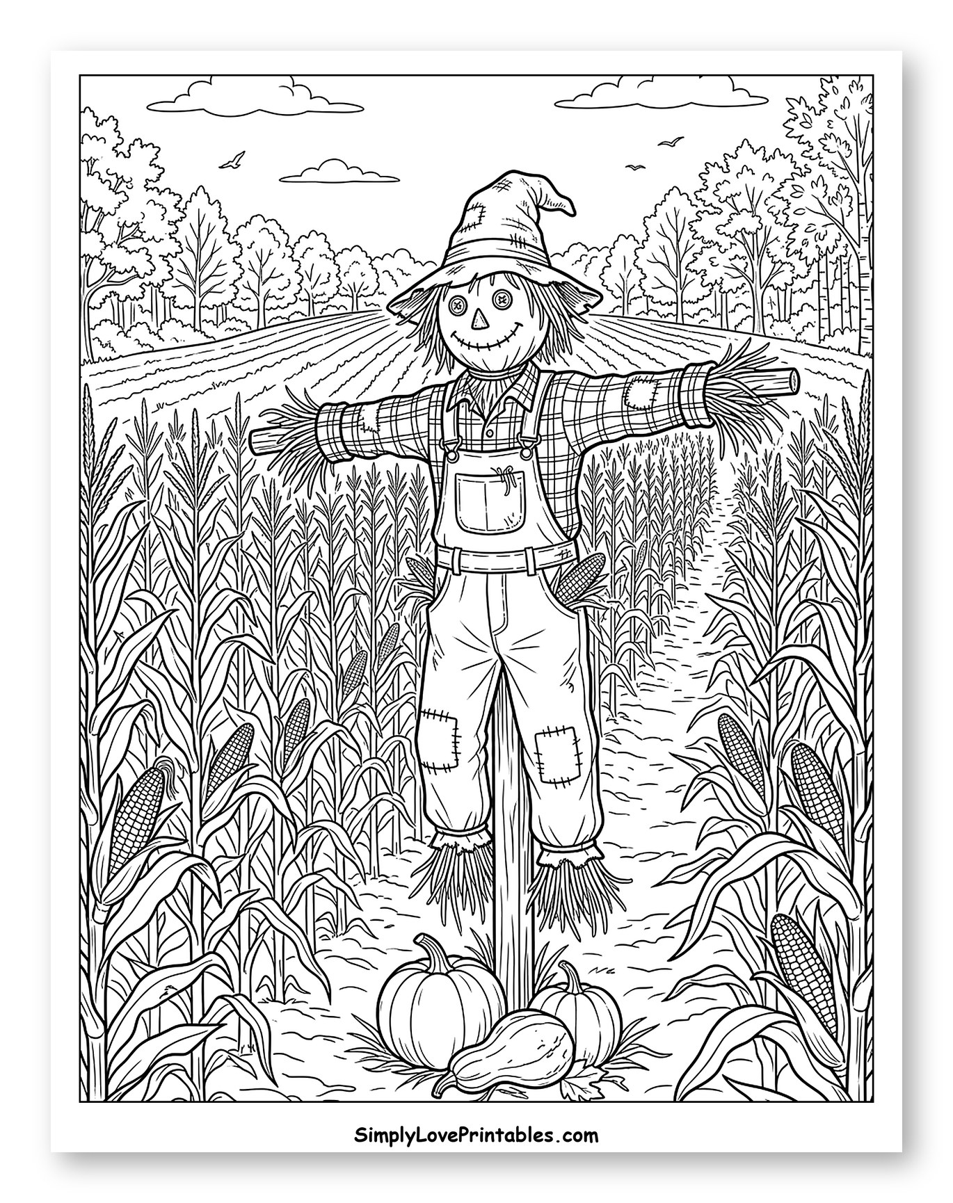 Friendly Scarecrow Guarding an Autumn Cornfield