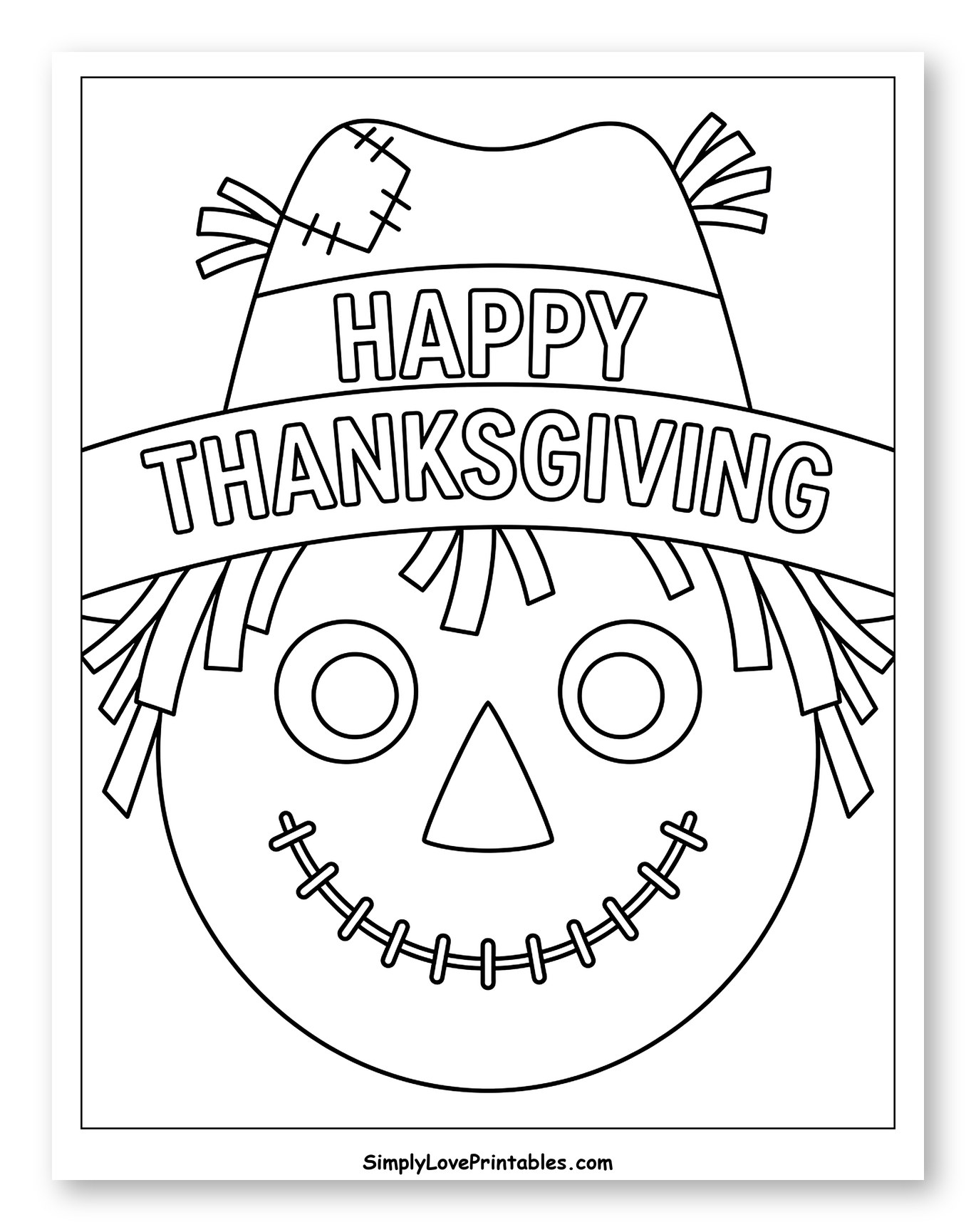 Friendly Scarecrow Head with Thanksgiving Hat to Color for Toddlers