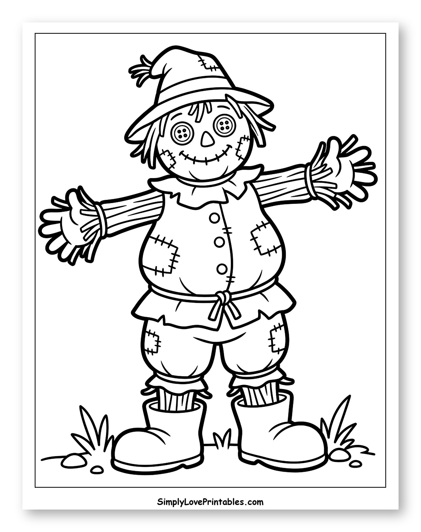 Friendly Scarecrow in a Hat and Boots