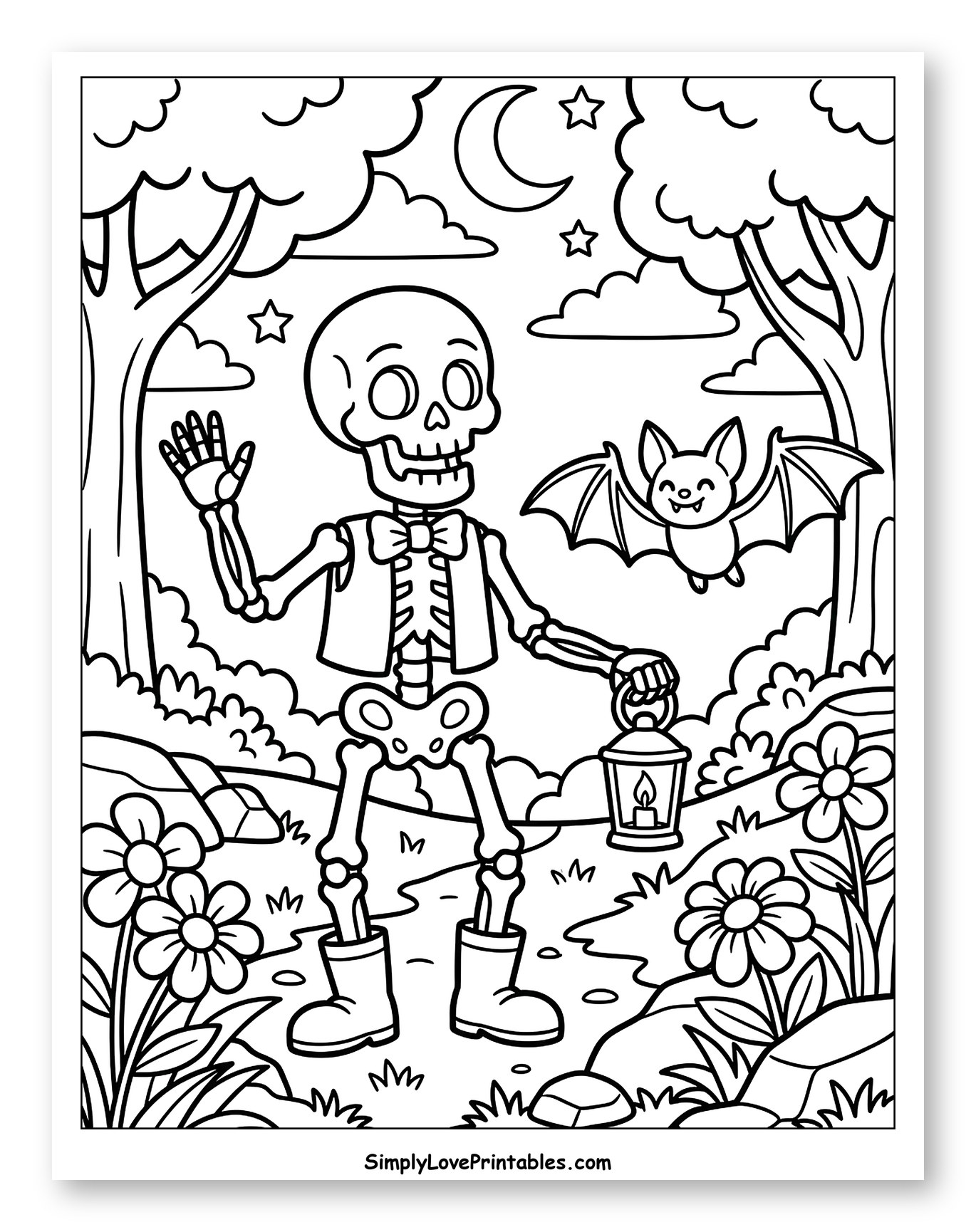Friendly Skeleton and Bat in Forest
