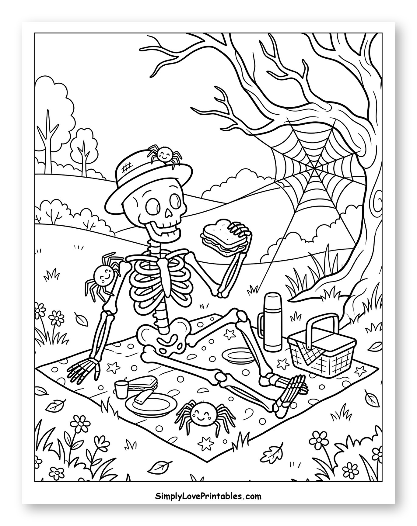 Friendly Skeleton Enjoying a Picnic Outdoors