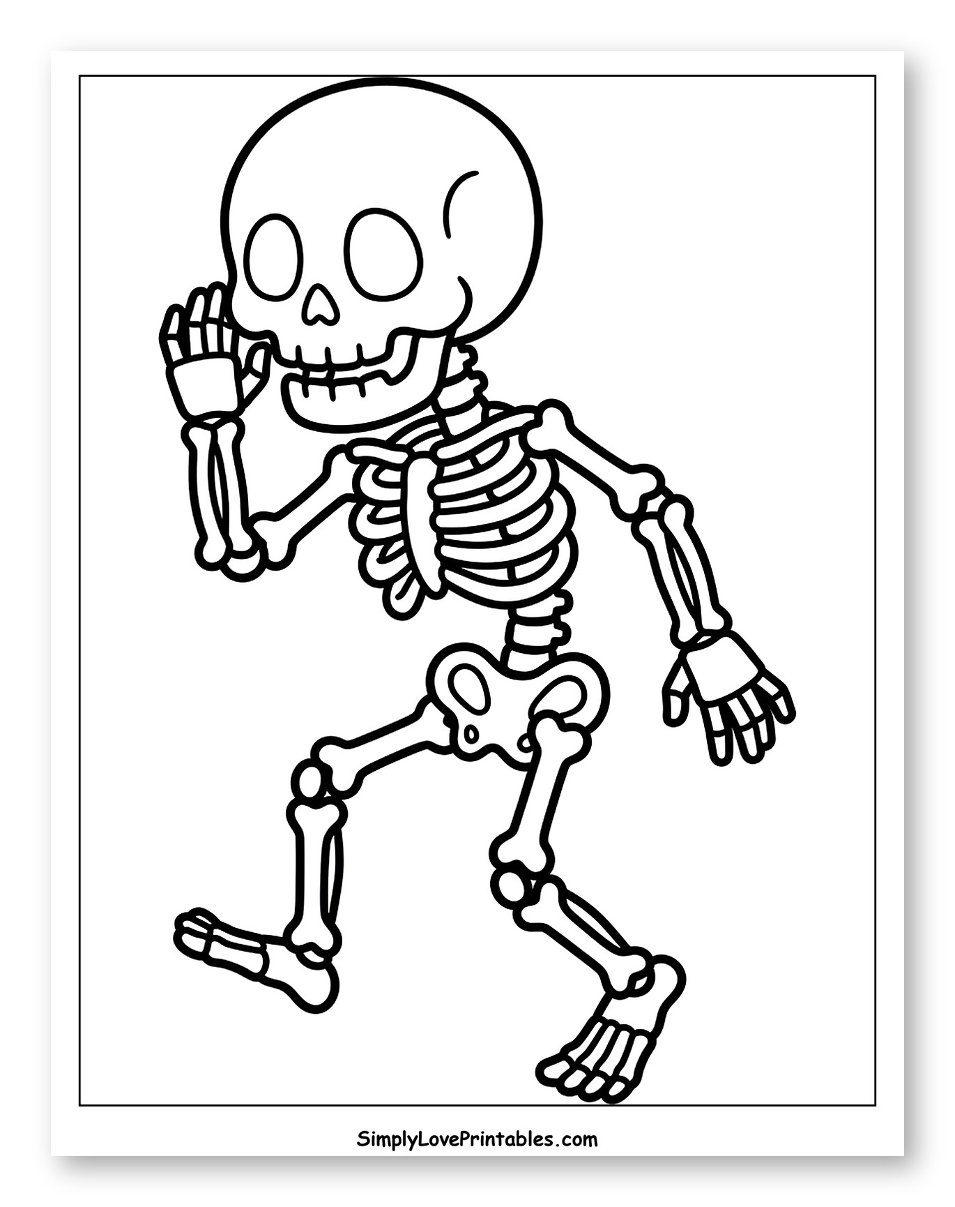 Friendly Skeleton Waving Hello Coloring Sheet for Toddlers