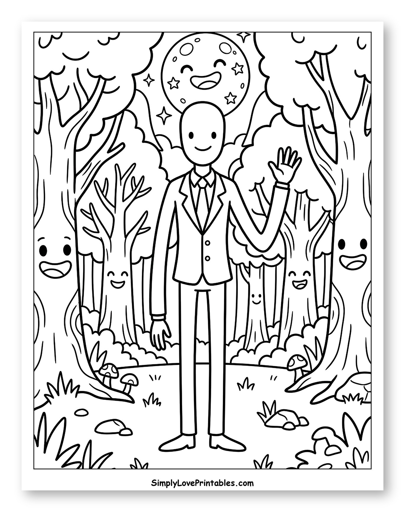 Friendly Slender Man in a Forest Scene