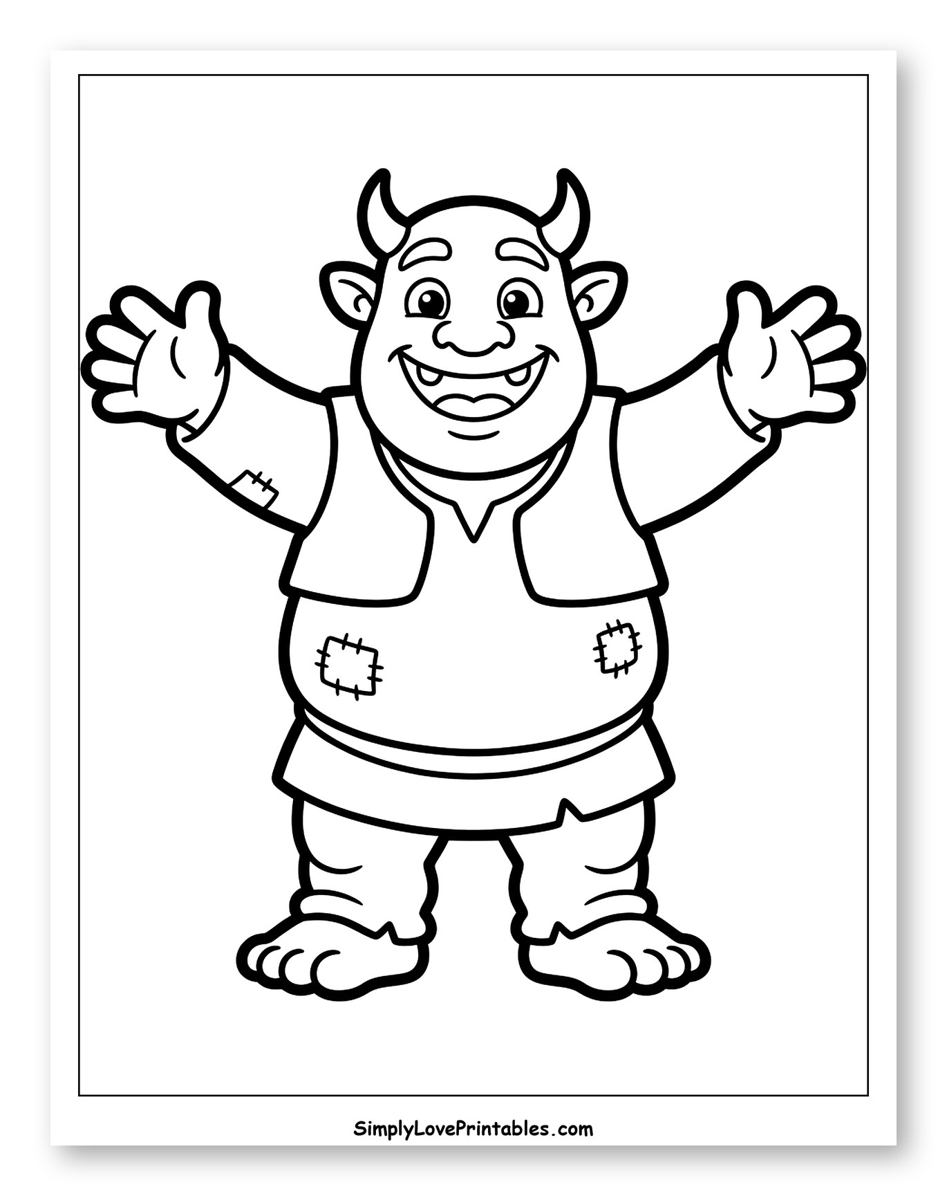 Friendly Smiling Ogre with Open Arms to Color for Toddlers