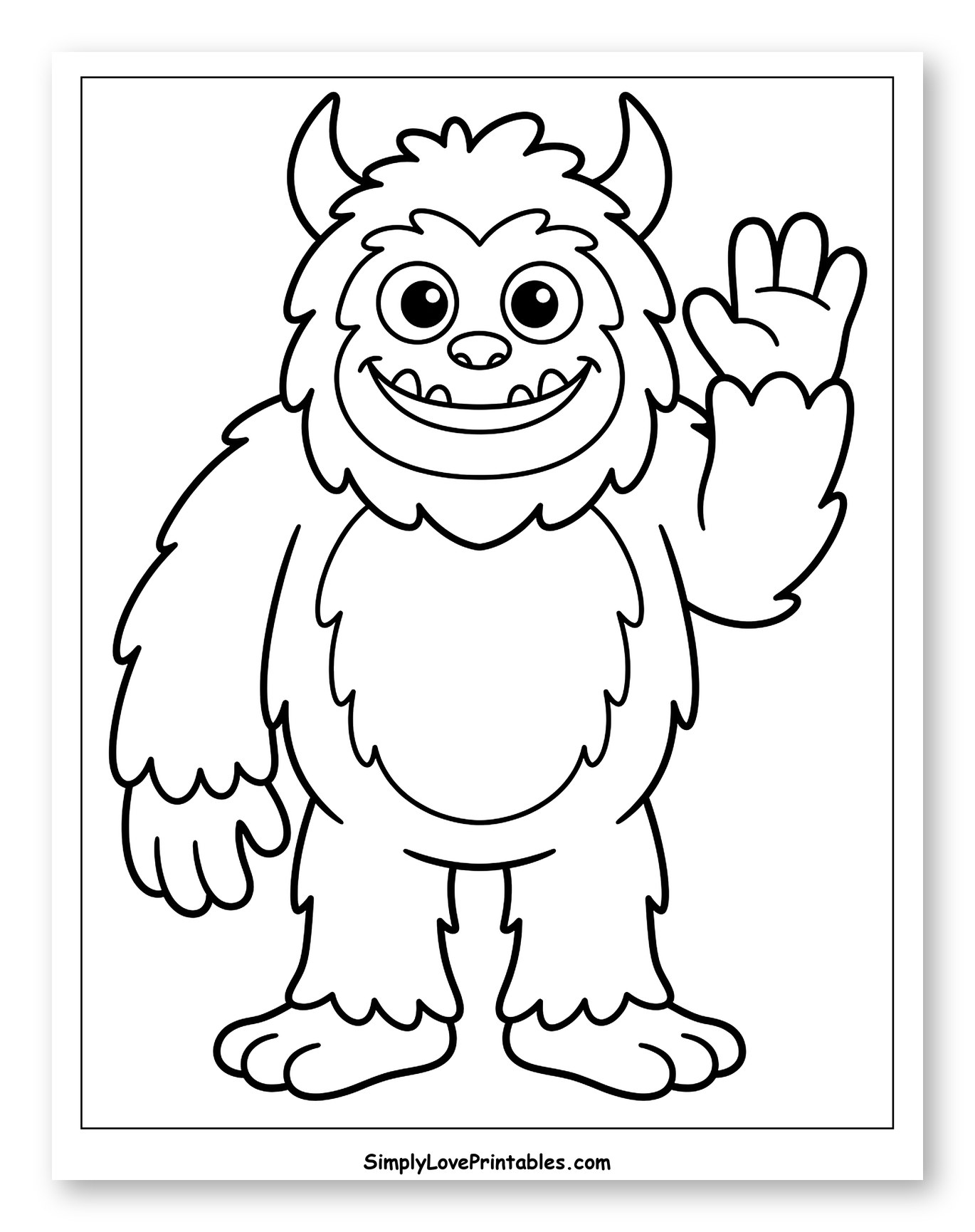 Friendly Smiling Yeti Waving Coloring Sheet for Toddlers