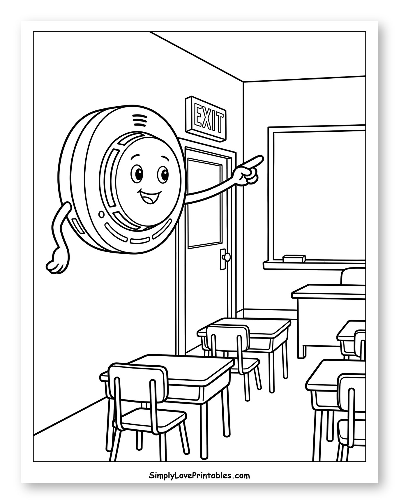 Friendly Smoke Detector Points to Exit