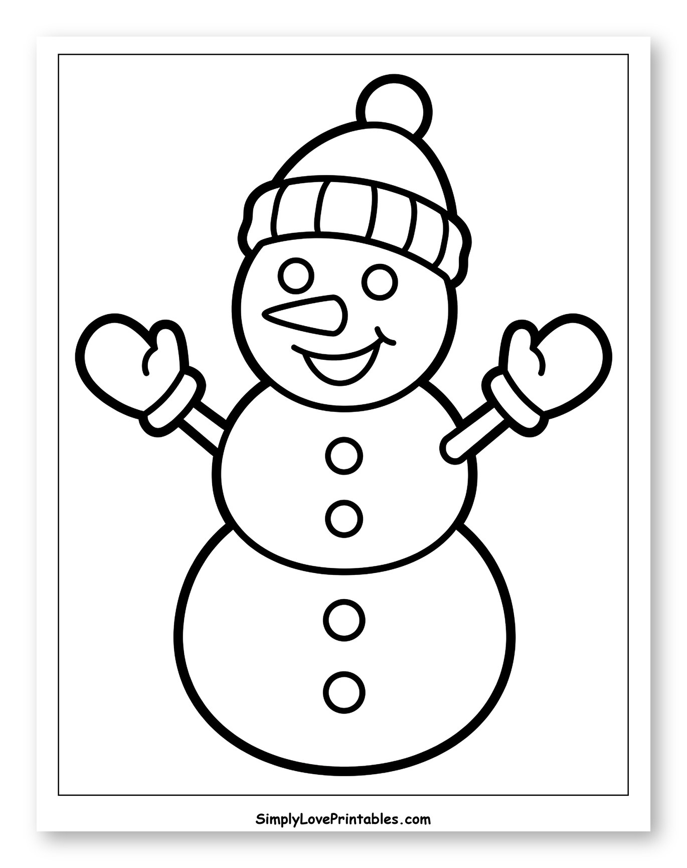 Friendly Snowman in Hat and Mittens