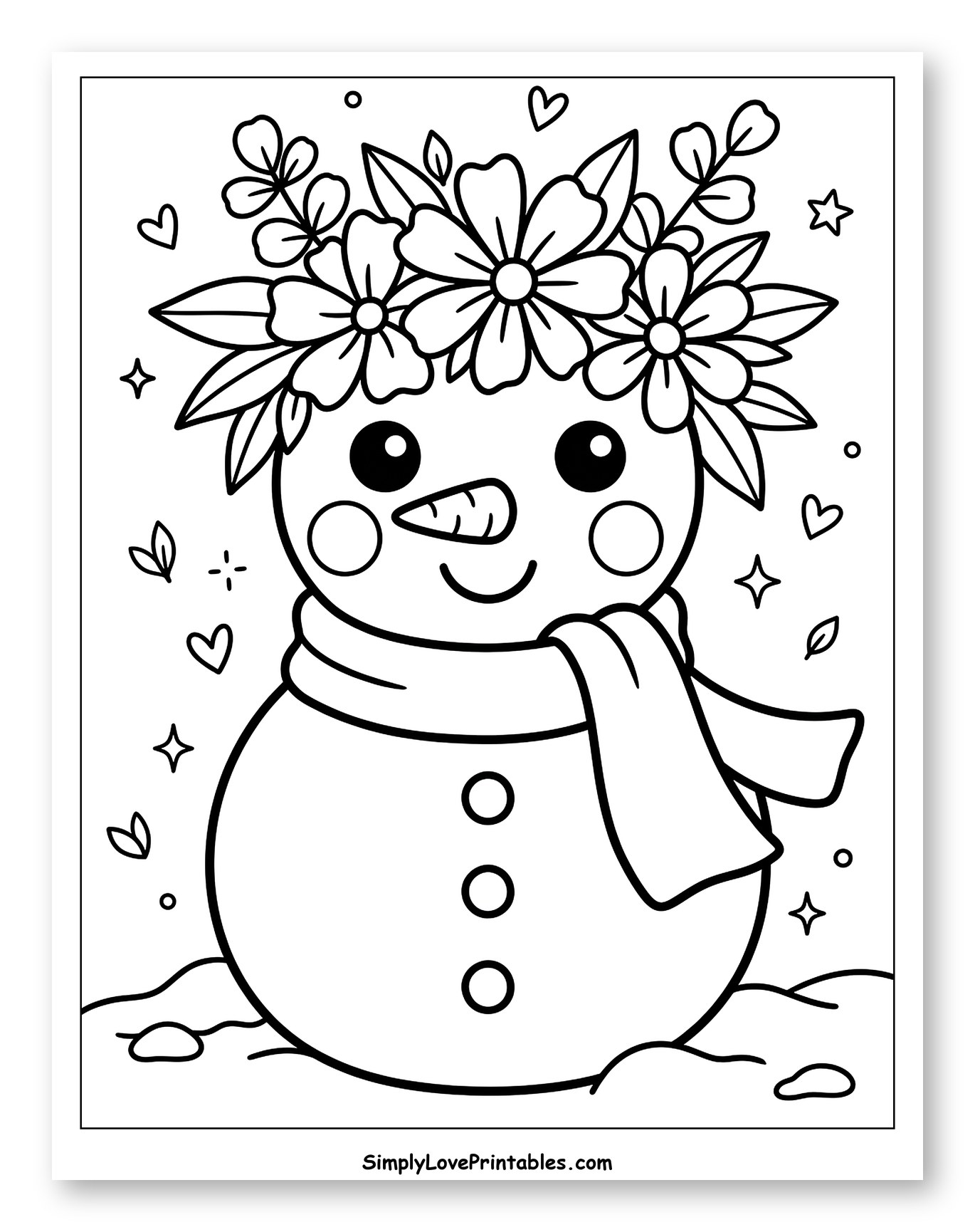Friendly Snowman Wearing a Floral Crown