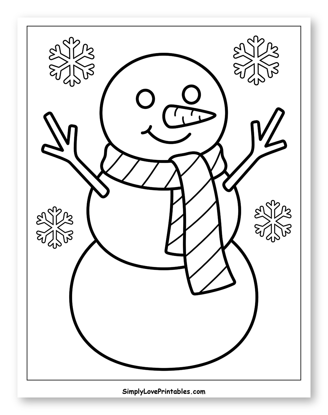 Friendly Snowman with Scarf and Snowflakes