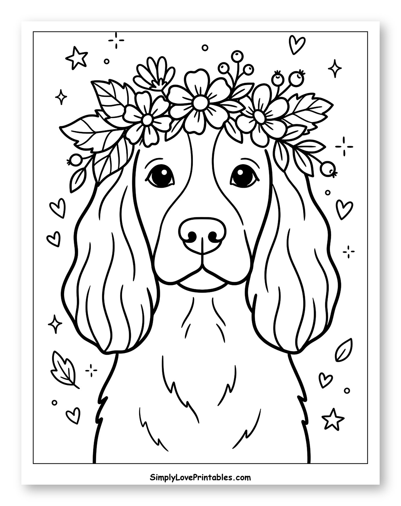 Friendly Springer Spaniel Dog with Flower Crown