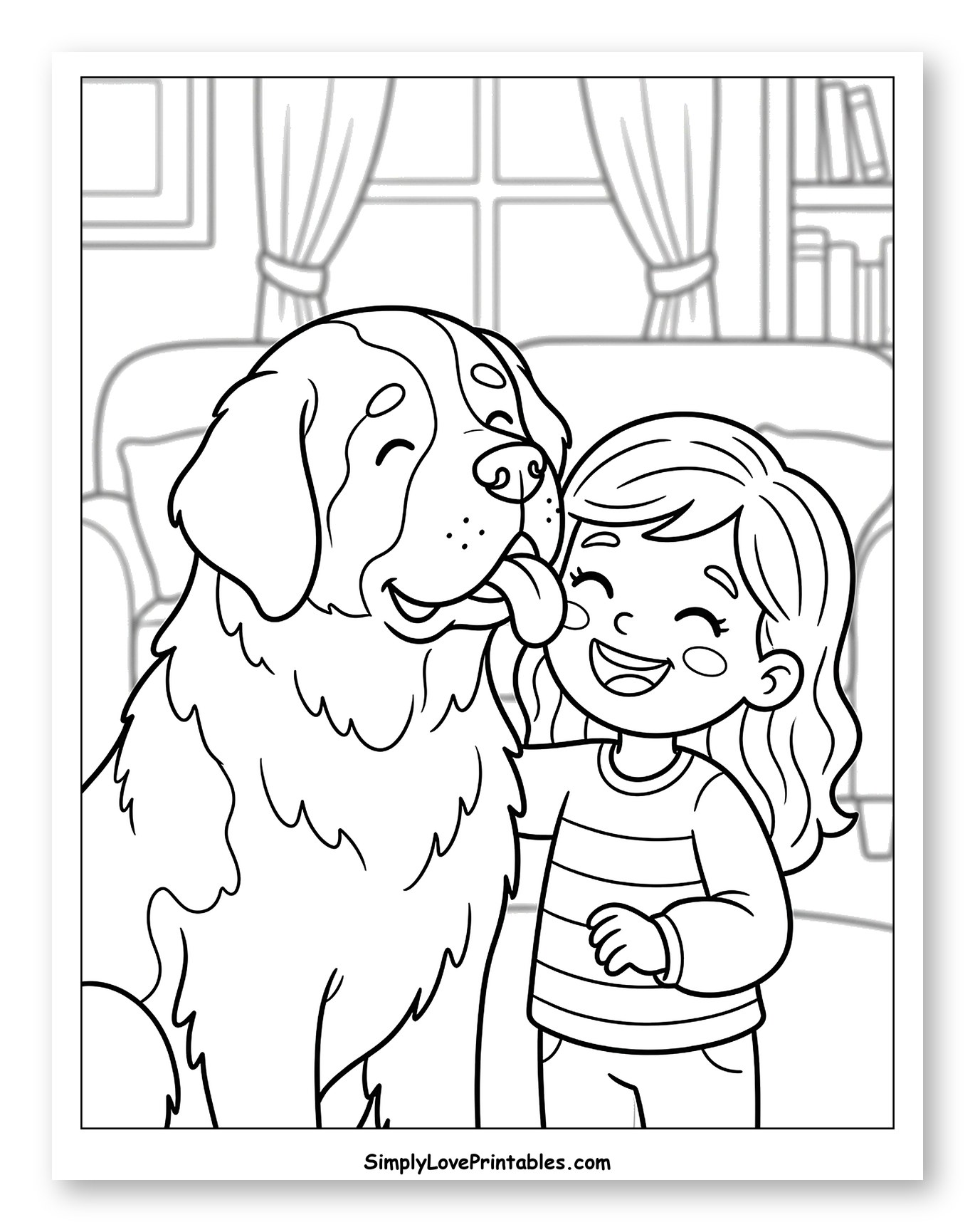 Friendly St. Bernard Dog Licking Girl's Face