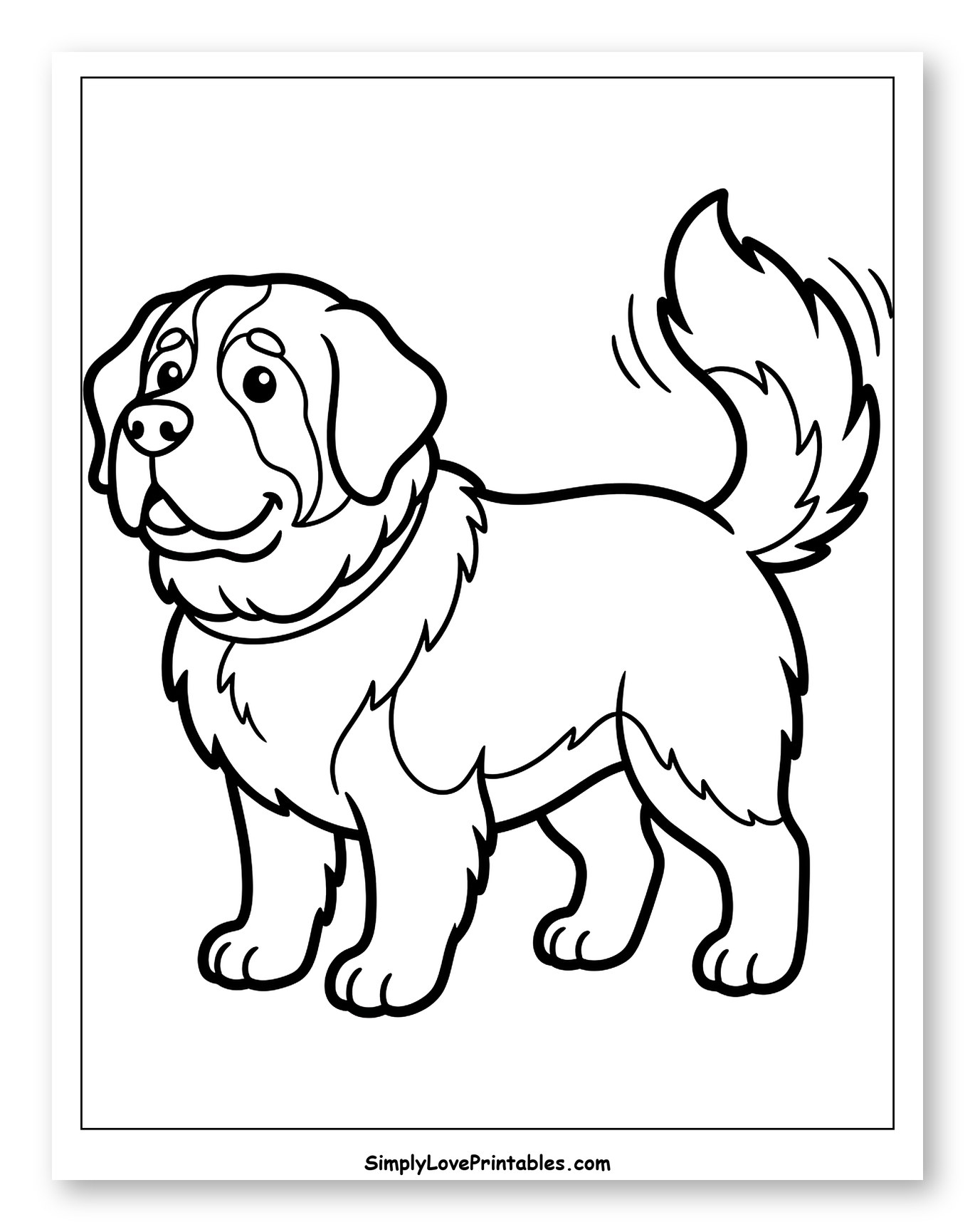 Friendly St. Bernard Dog Wagging Tail to Color for Toddlers