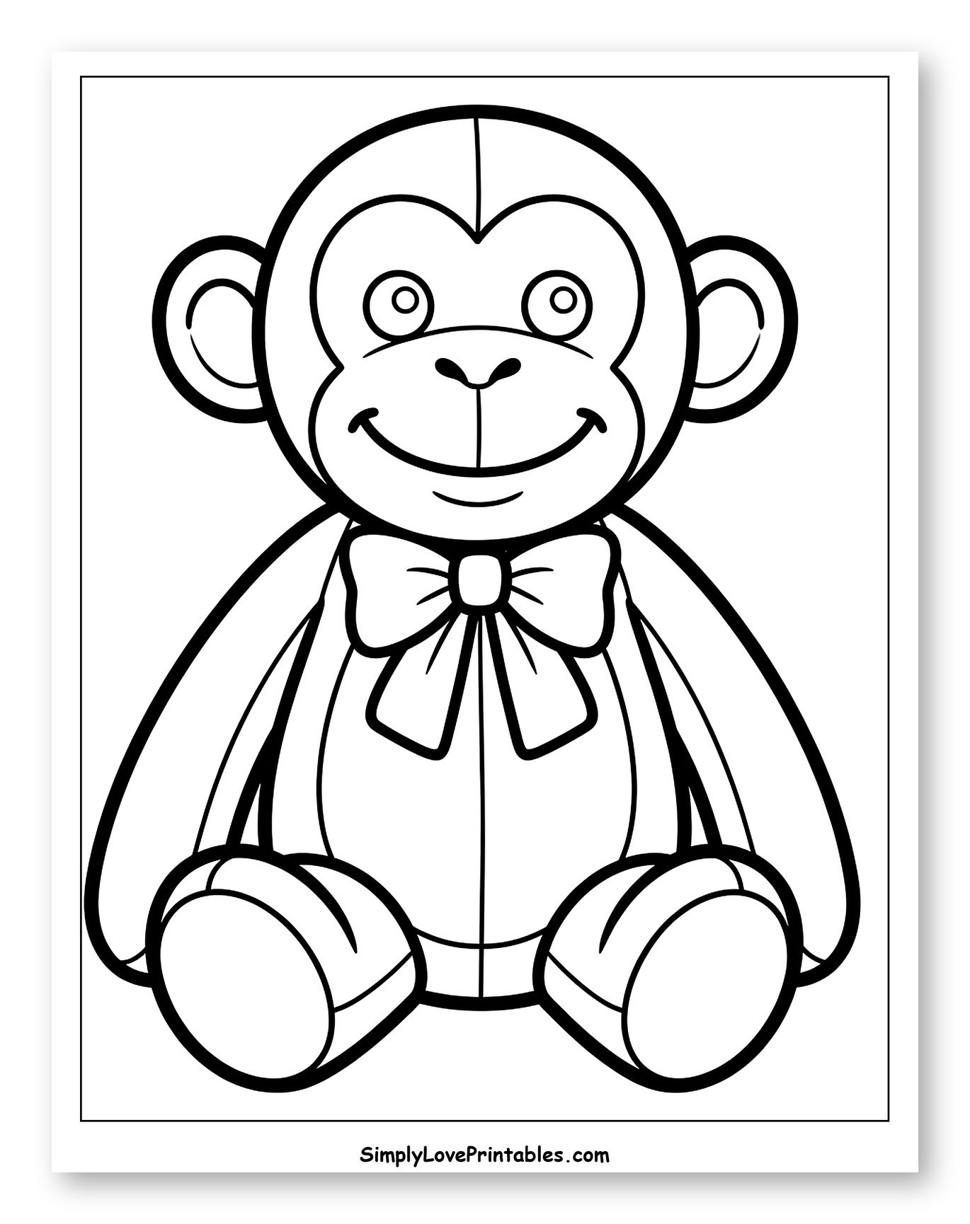 Friendly Stuffed Monkey with a Bowtie to Color for Toddlers