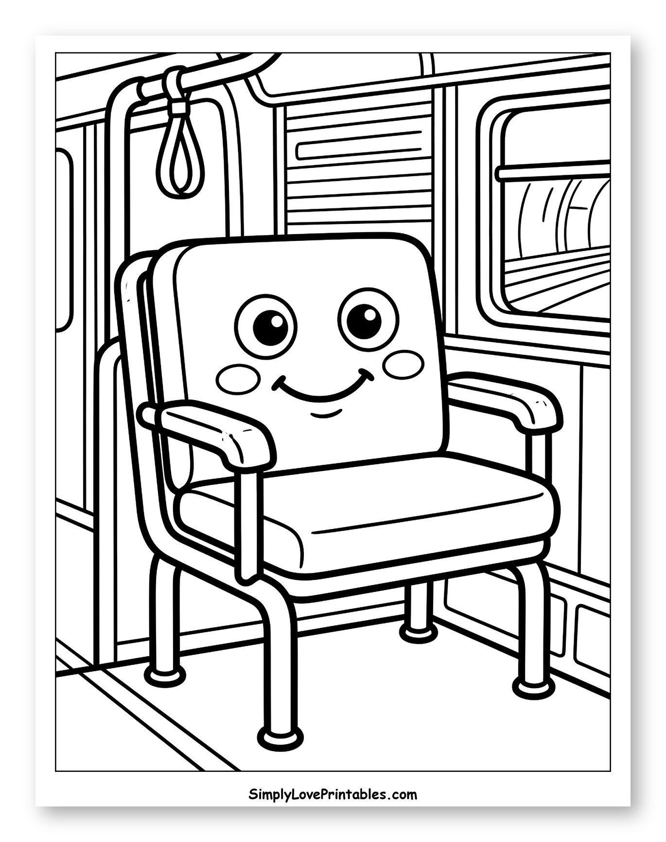 Friendly Subway Seat Inside a Train Car Coloring Page for Toddlers